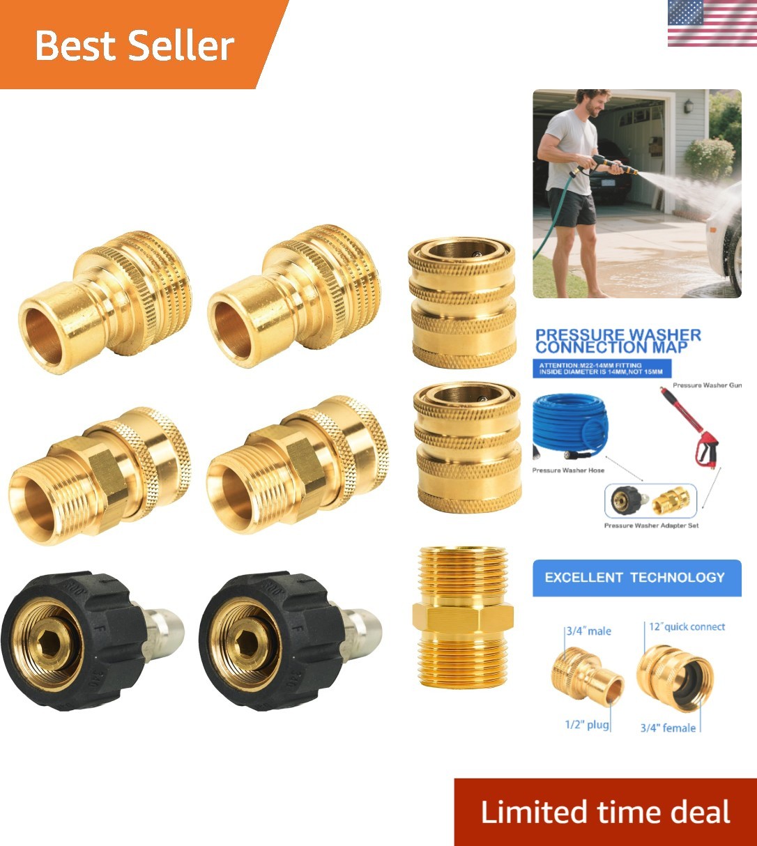 9-Pack Pressure Washer Adapter Set: M22 Quick Disconnect for Optimal Cleaning