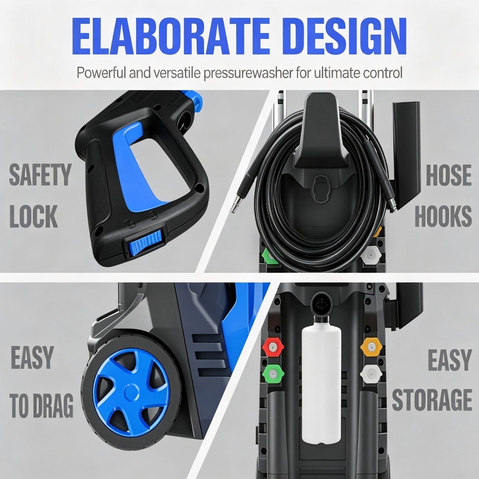 Pressure Washer 4200PSI 2.0GPM, Powerful Cleaning, 4 Nozzle Tips, for Car