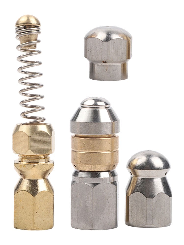 Four Nozzle Set for Pipeline Cleaning with Stainless Steel and Brass Components