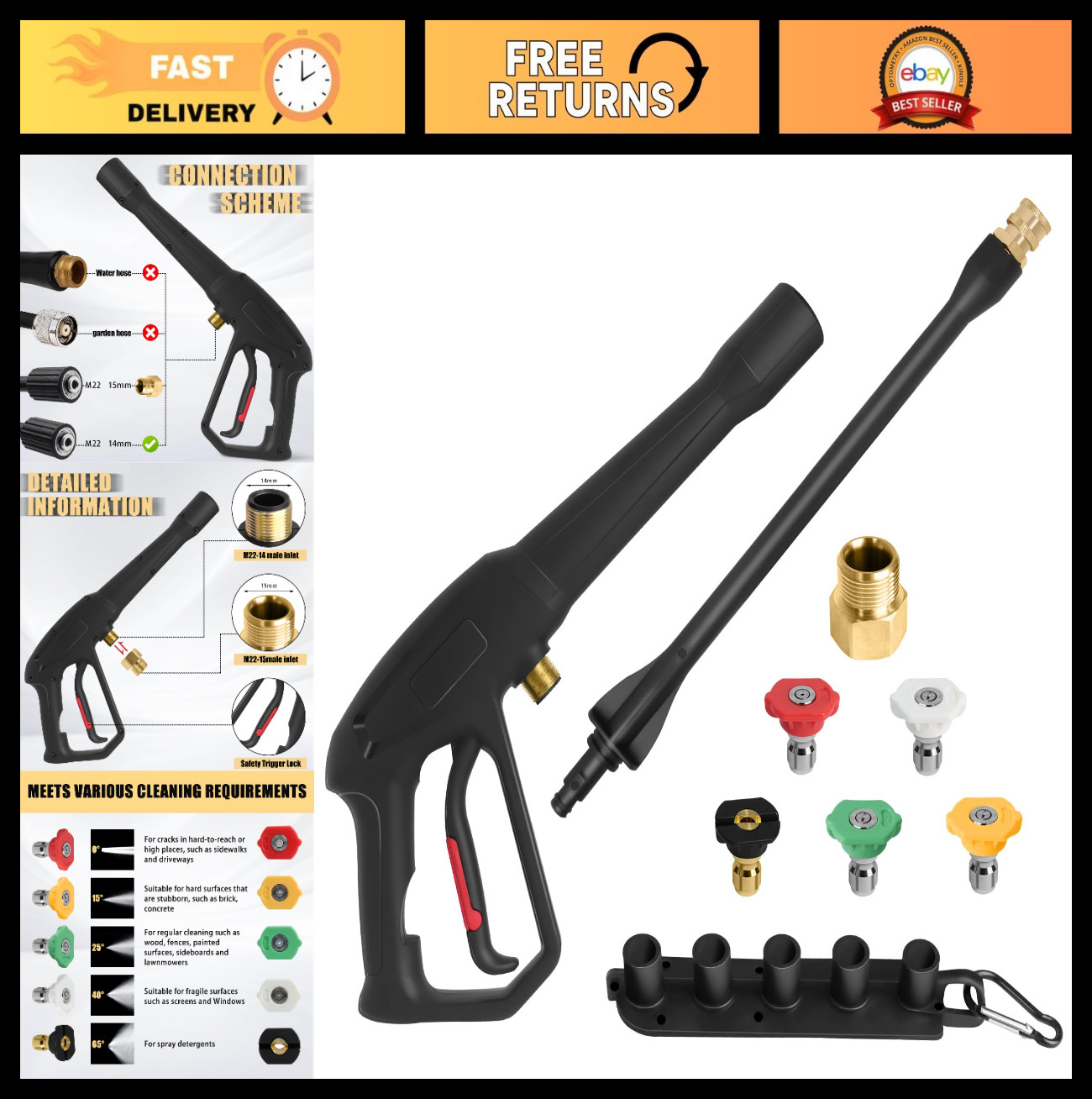 High-Pressure Washer Spray Gun with Jet Wand & 5 Nozzles for Ultimate Cleaning