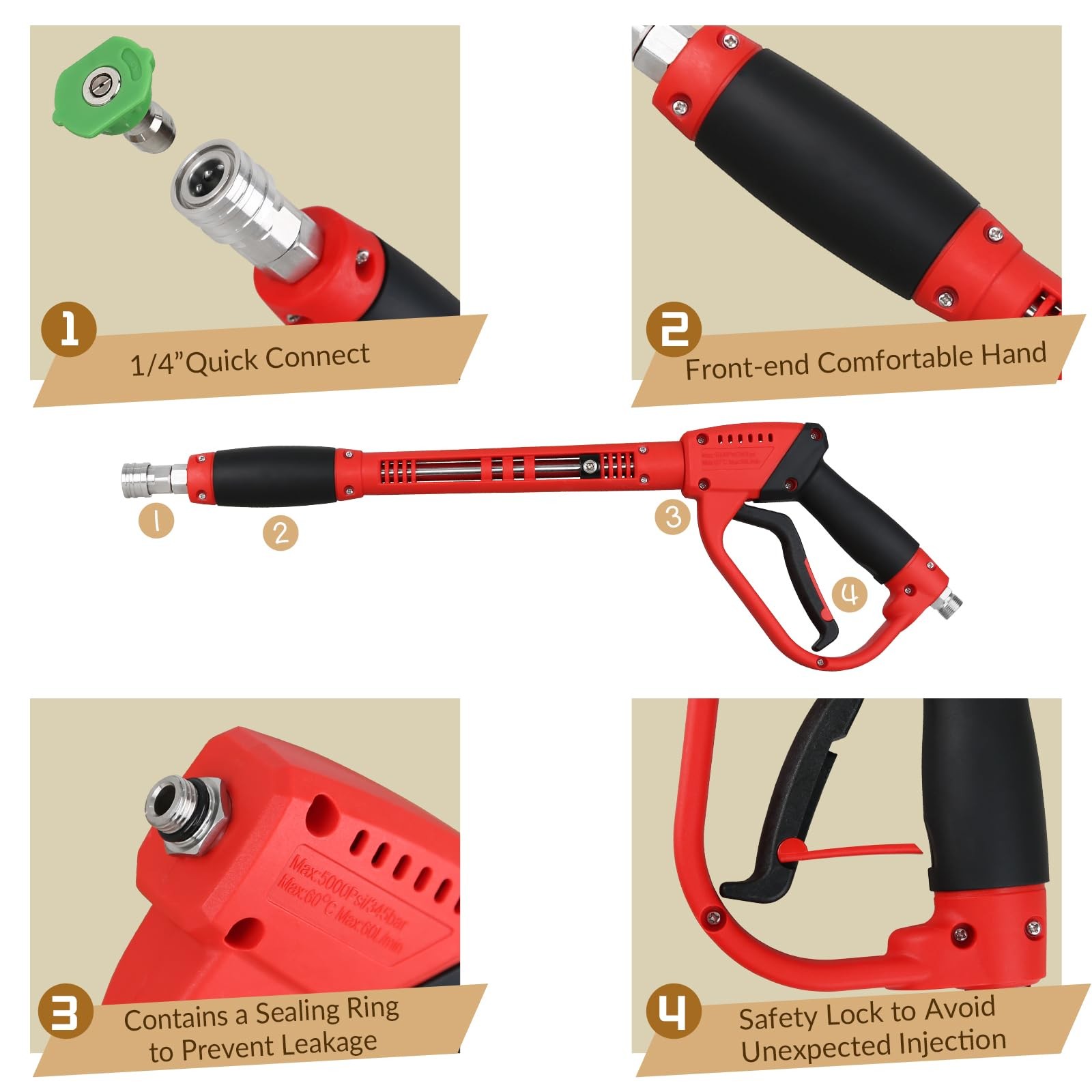 Pressure Washer Gun With Extension Wand M22 Fitting 5 Nozzles 5000 PSI