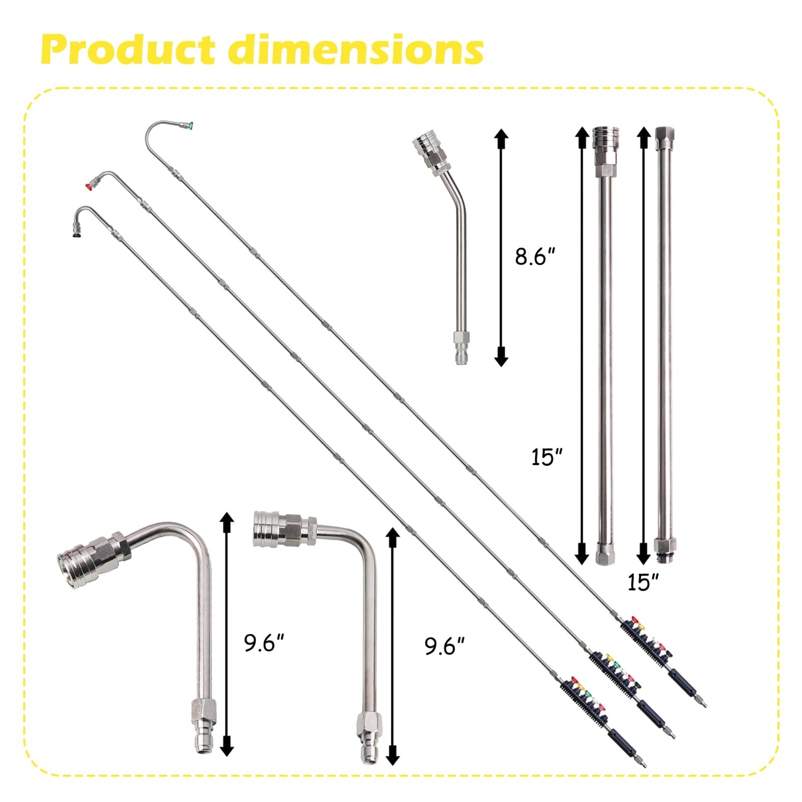 9 Pack Pressure Washer Extension Wand – Stainless Steel Lance, 6 Nozzle Tips, Gu