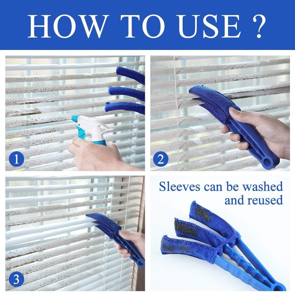 Hiware Window Blind Cleaner Duster Brush with 5 Microfiber Sleeves – Blue