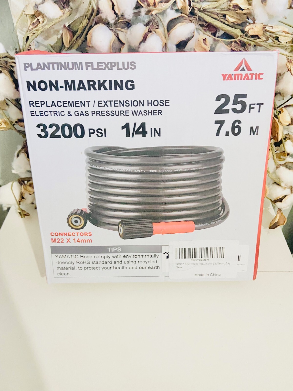 YAMATIC Pressure Washer Hose 25FT with M22 & 3/8″ Quick Connect, Kink Resistant