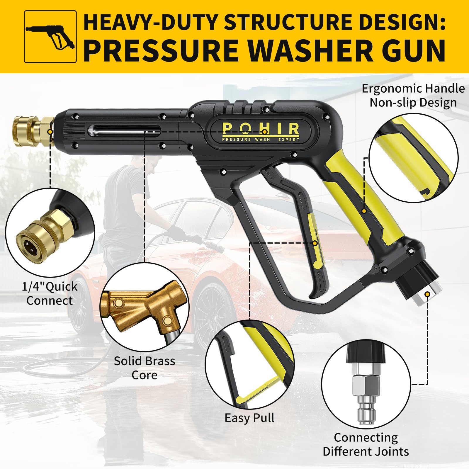 Pressure Washer Gun with Foam Cannon & 50ft Power Washer Hose, 3600PSI Pressu…