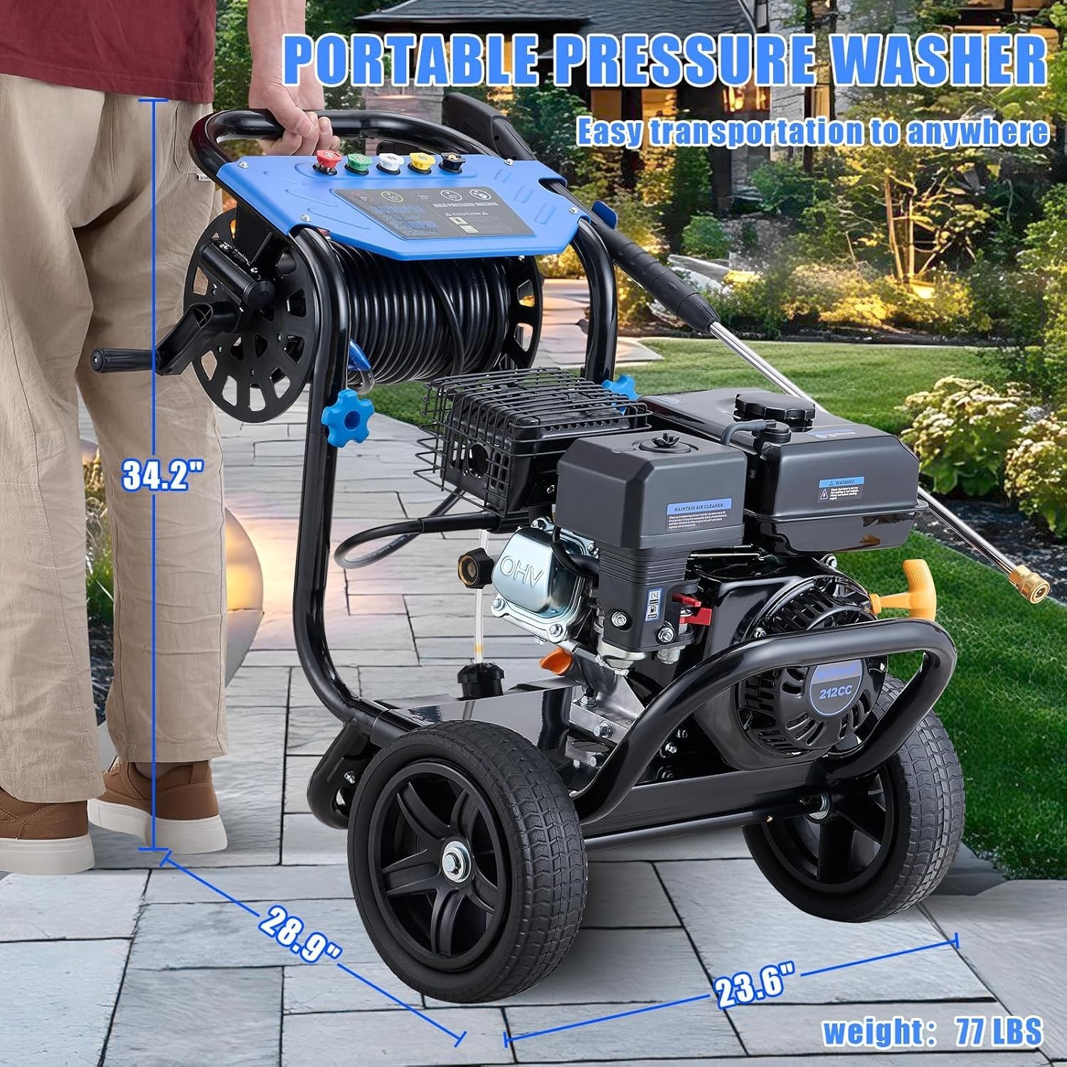 Gas Powered Cold Water Pressure Washer 3600 PSI 2.3 GPM 212cc 5 Nozzles New