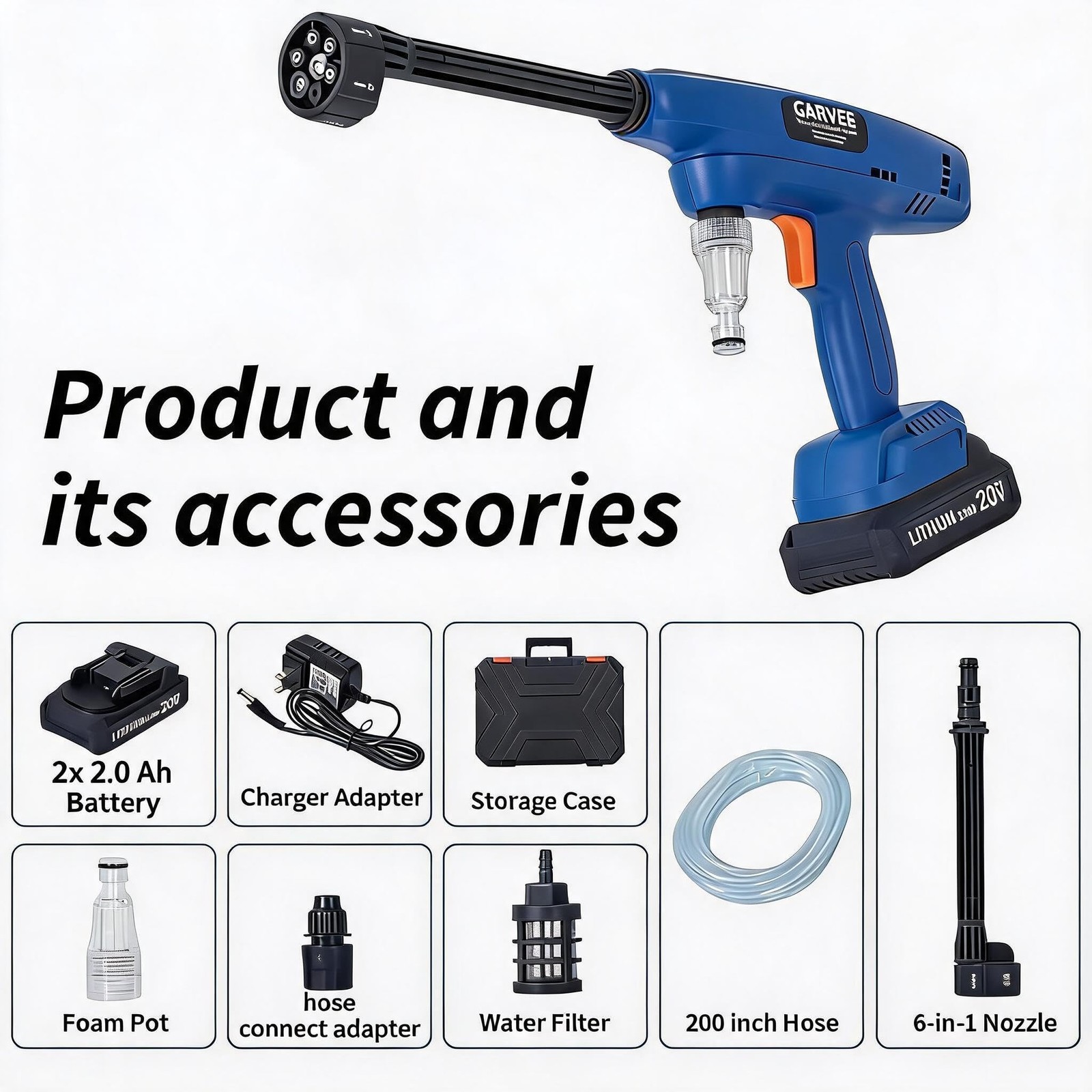 6-in-1 Cordless Portable Power Washer Nozzle Brush Motor Rechargeable Battery
