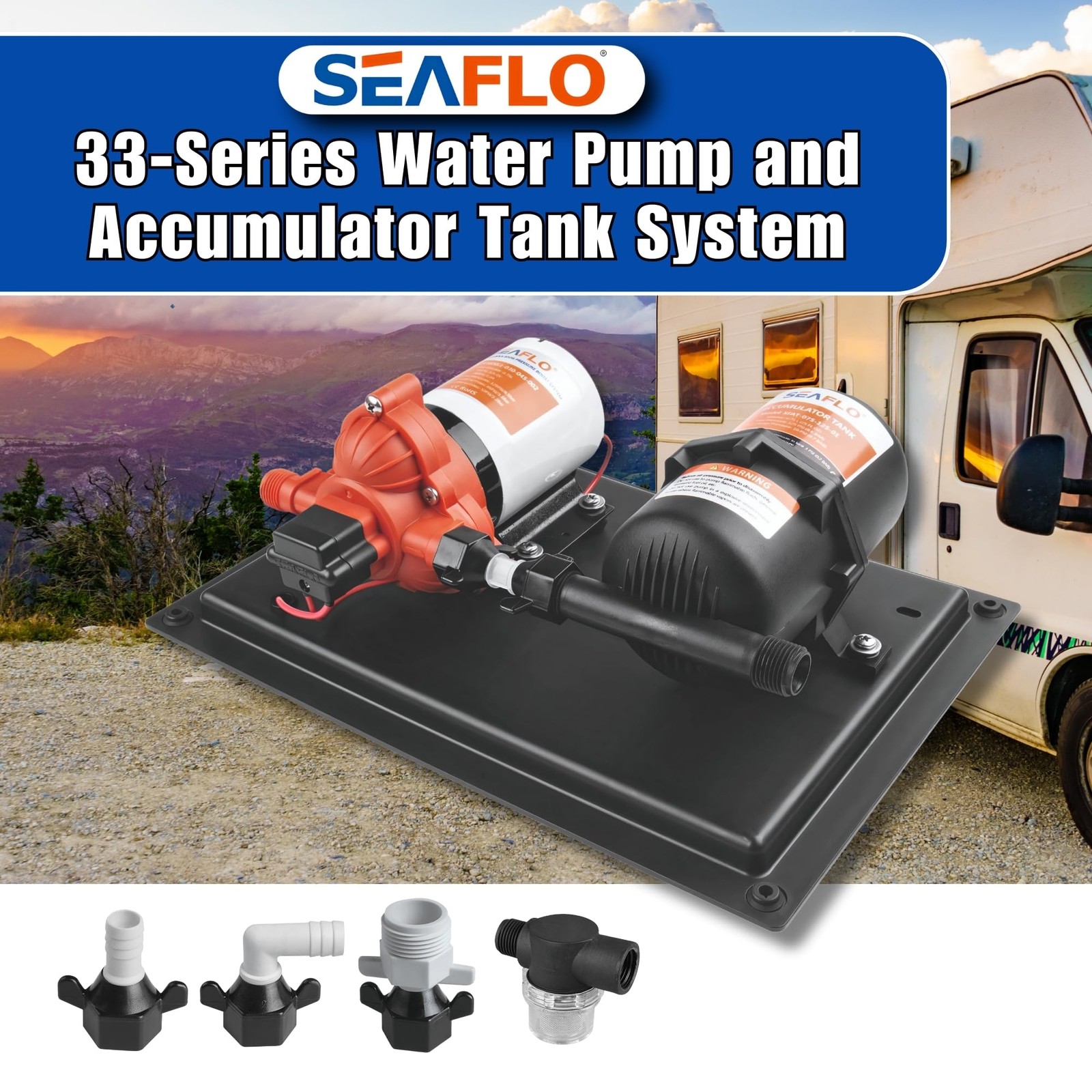 12V Water Pump and Accumulator Tank System 3.0 GPM 45 PSI Self Priming RV Boat