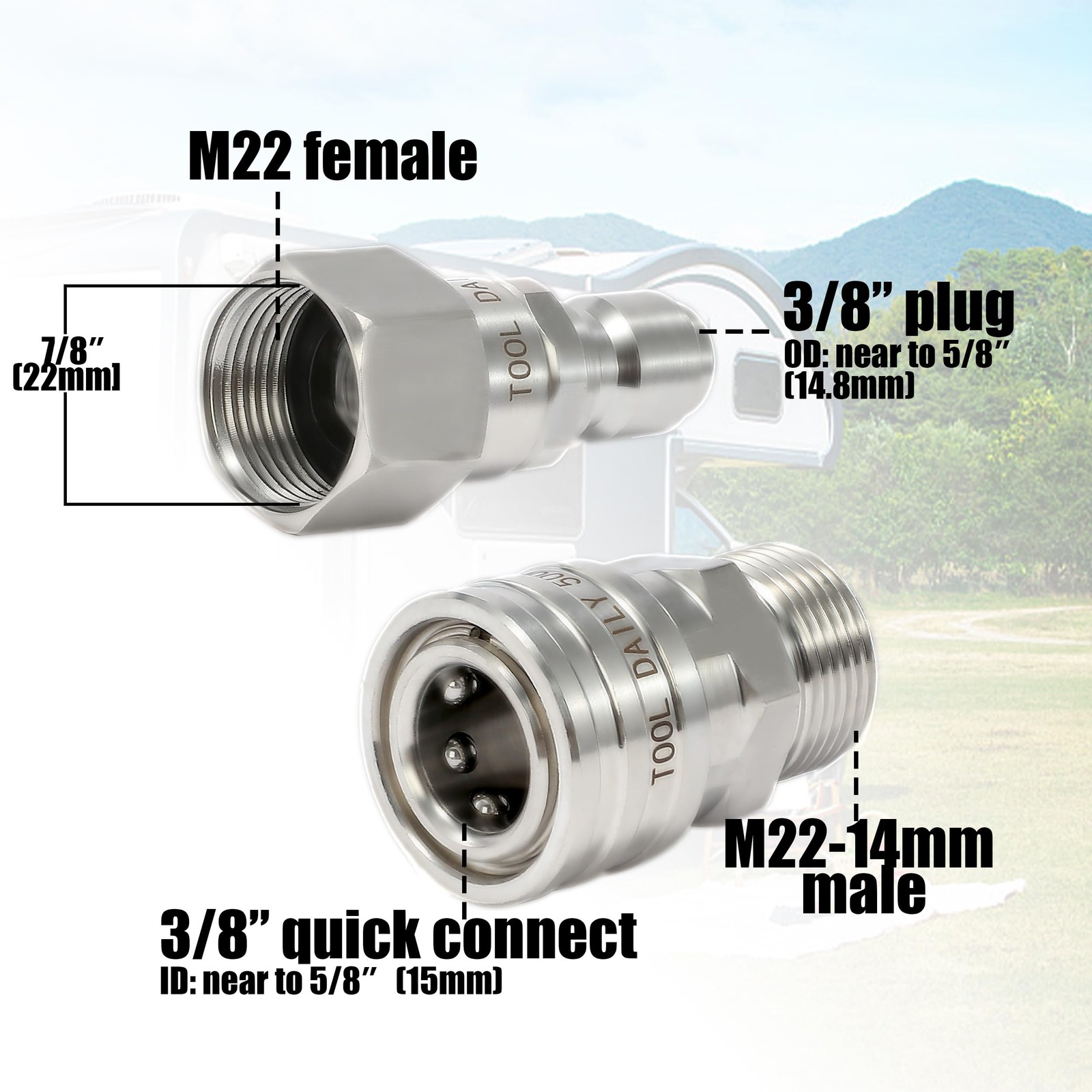 Pressure Washer Adapter Set Swivel M22 14mm To 3/8 Inch Quick Connect 5000