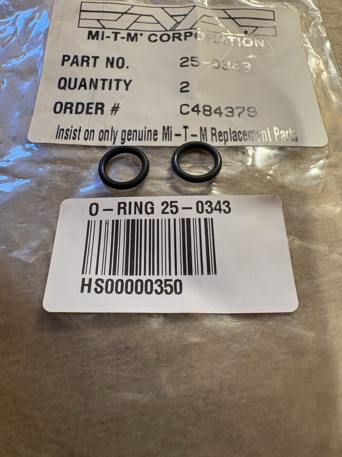 (2) PACK GENUINE OEM NOS Mi-T-M 25-0343 ORING I-RING FOR PRESSURE WASHER [9926E]