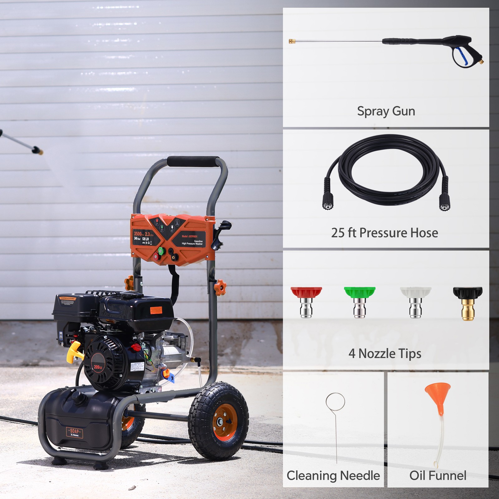 Gas High Pressure Washer Gas Powered Washer 3500 PSI 2.3 GPM 209cc 4 Nozzles