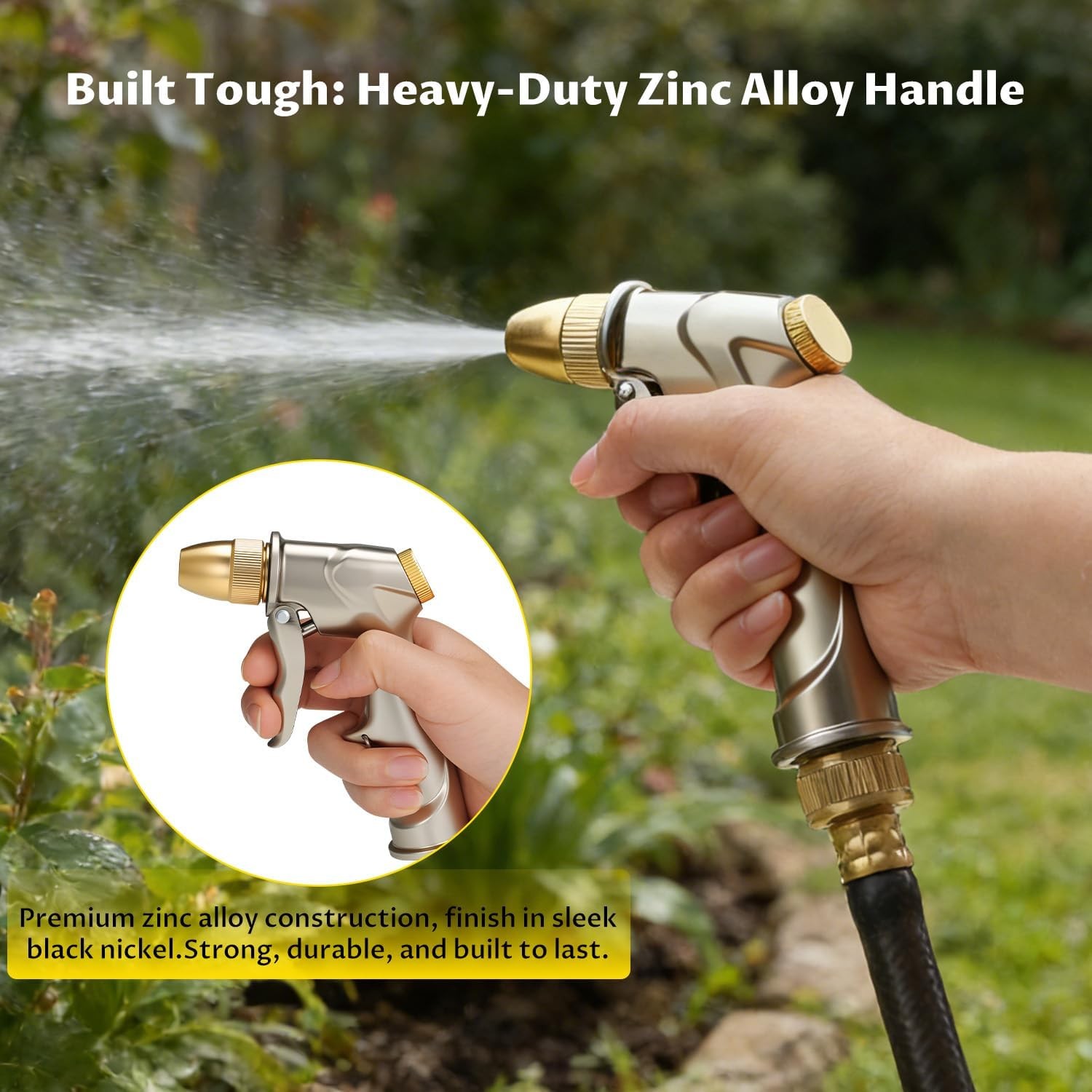5000 PSI Heavy Duty Garden Hose Nozzle, Adjustable Spray Patterns, 3/4″ GHT