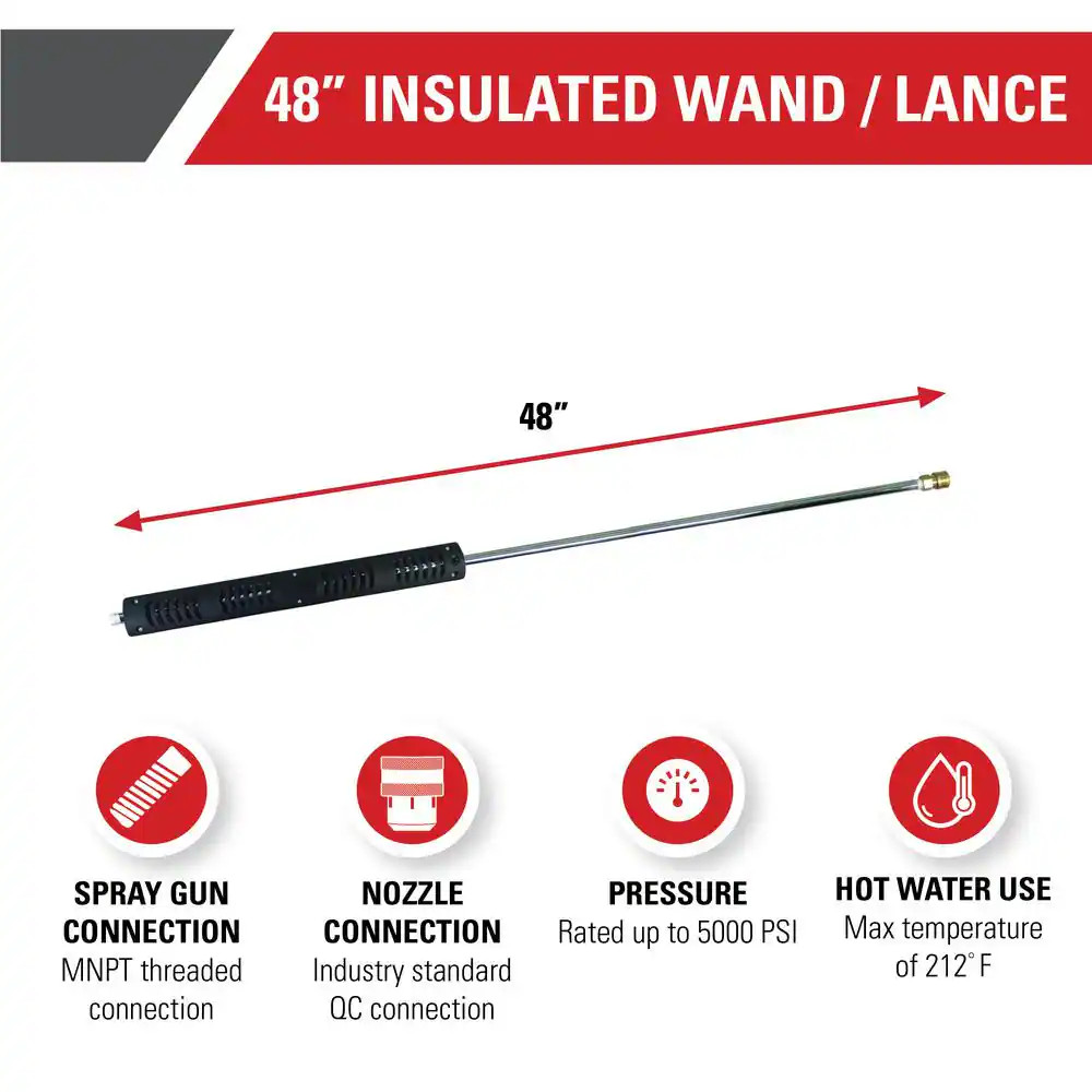 Universal 48 In. Insulated Extension Spray Wand with MNPT Inlet Connection for H