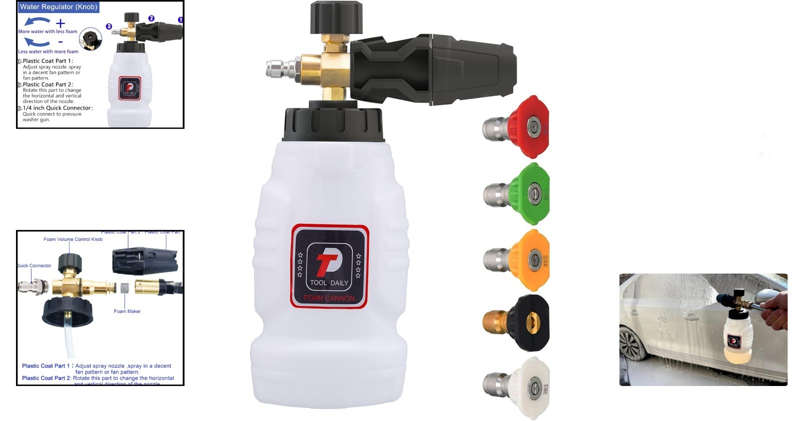 Compact Foam Cannon for Pressure Washer – 1L Tank, 3600 PSI, 5 Nozzles Included