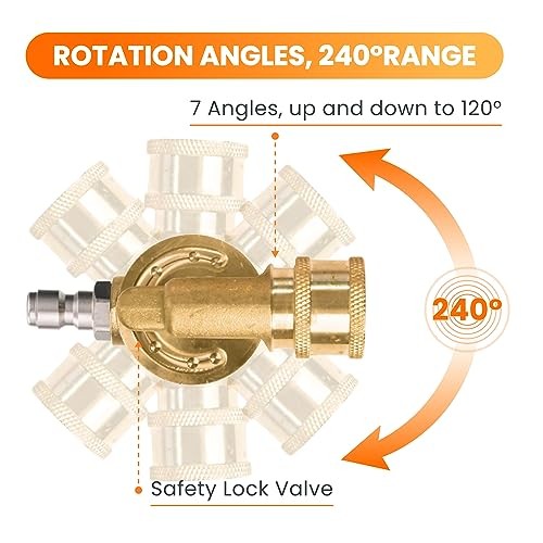 Pressure Washer Pivoting Coupler, 7 Angles Gutter Cleaner Attachment, 240