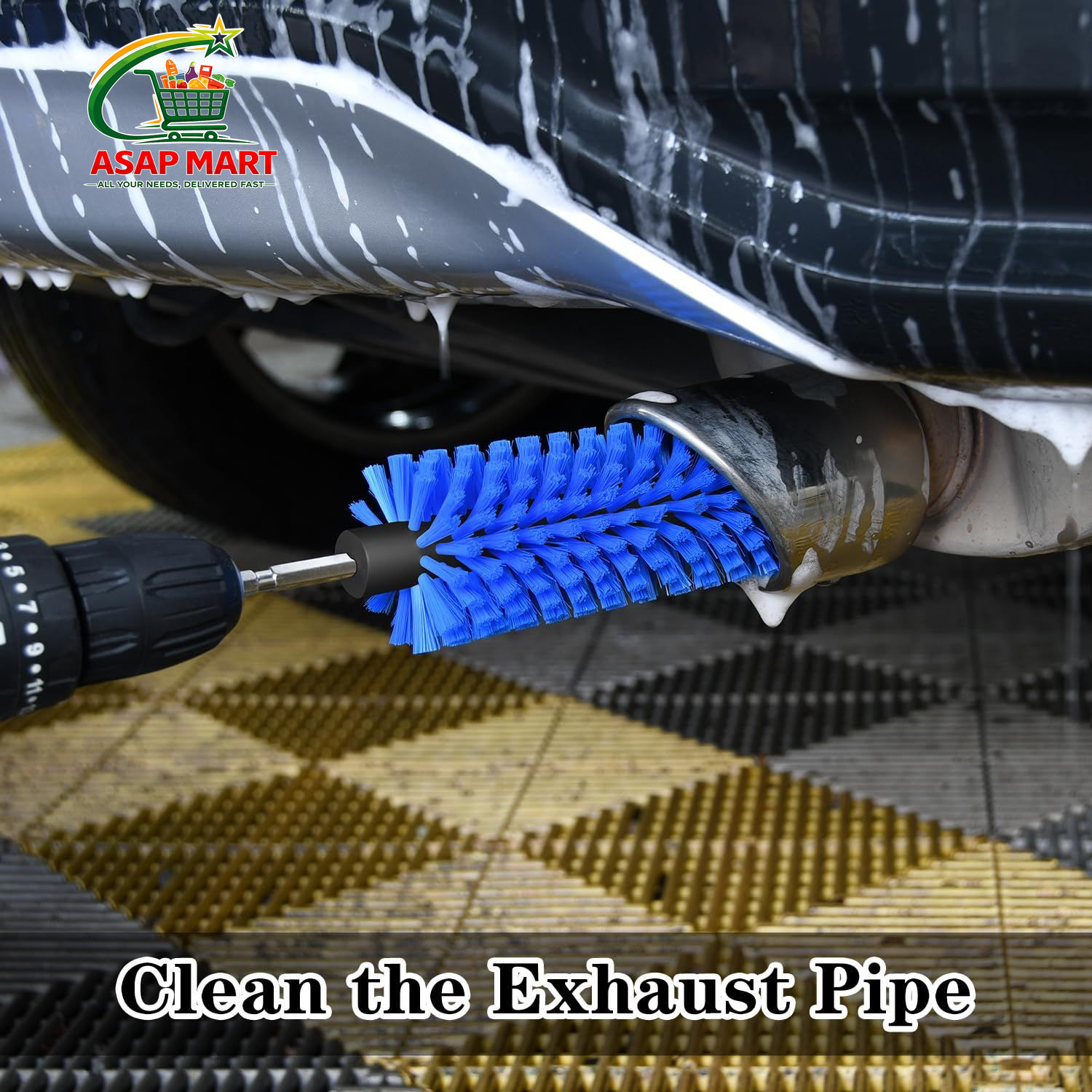 Drill Brush for Car Wheel and Bottle, Highly Dense 1/4in, 1 Pack Dark Blue
