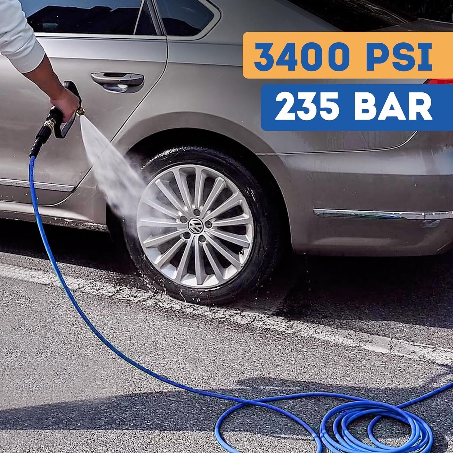 TOOLCY 3400 psi Super Flexible Pressure Washer Hose with 3/8″ Quick Adapters