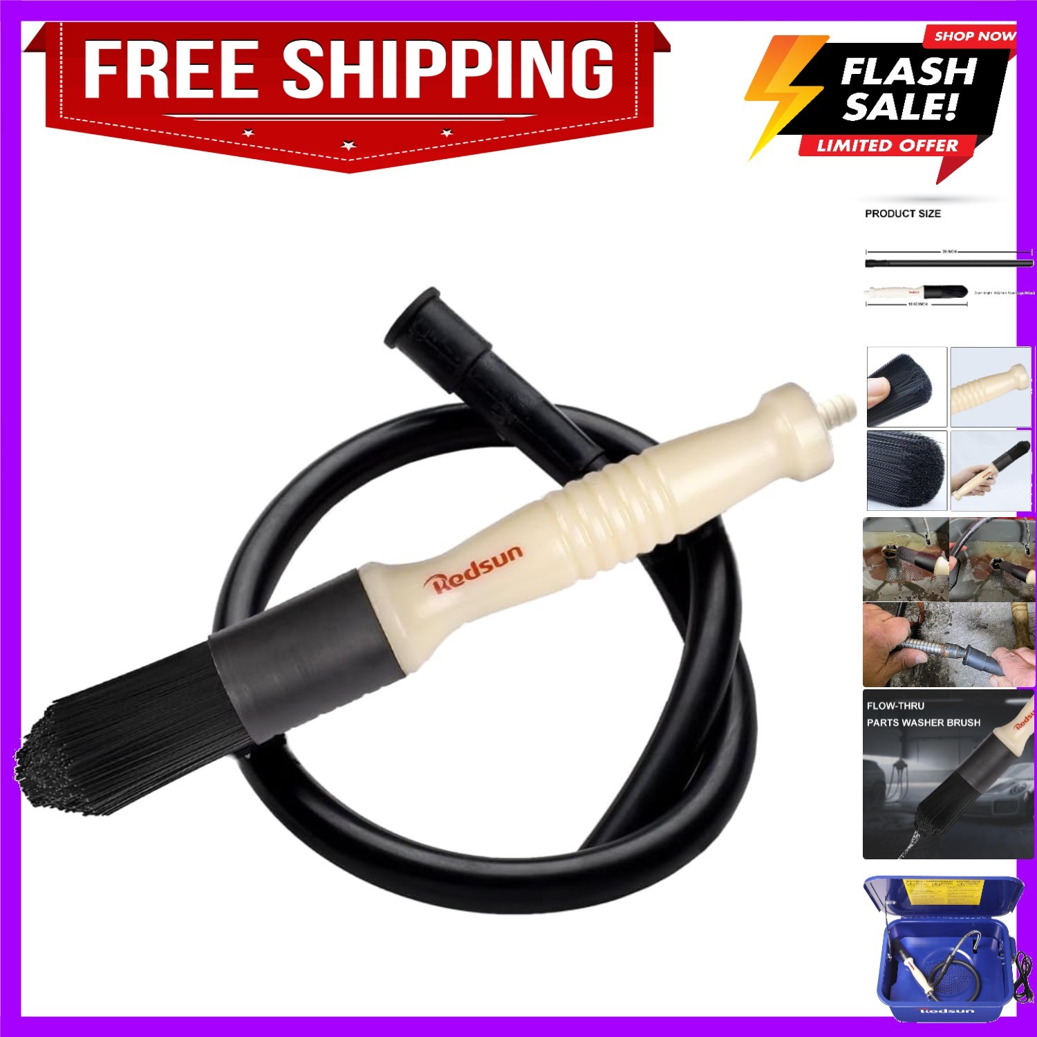 Flow-Thru Parts Washer Brush Parts Cleaning Brush3.6 Ounce,10.62 Inch with 28…