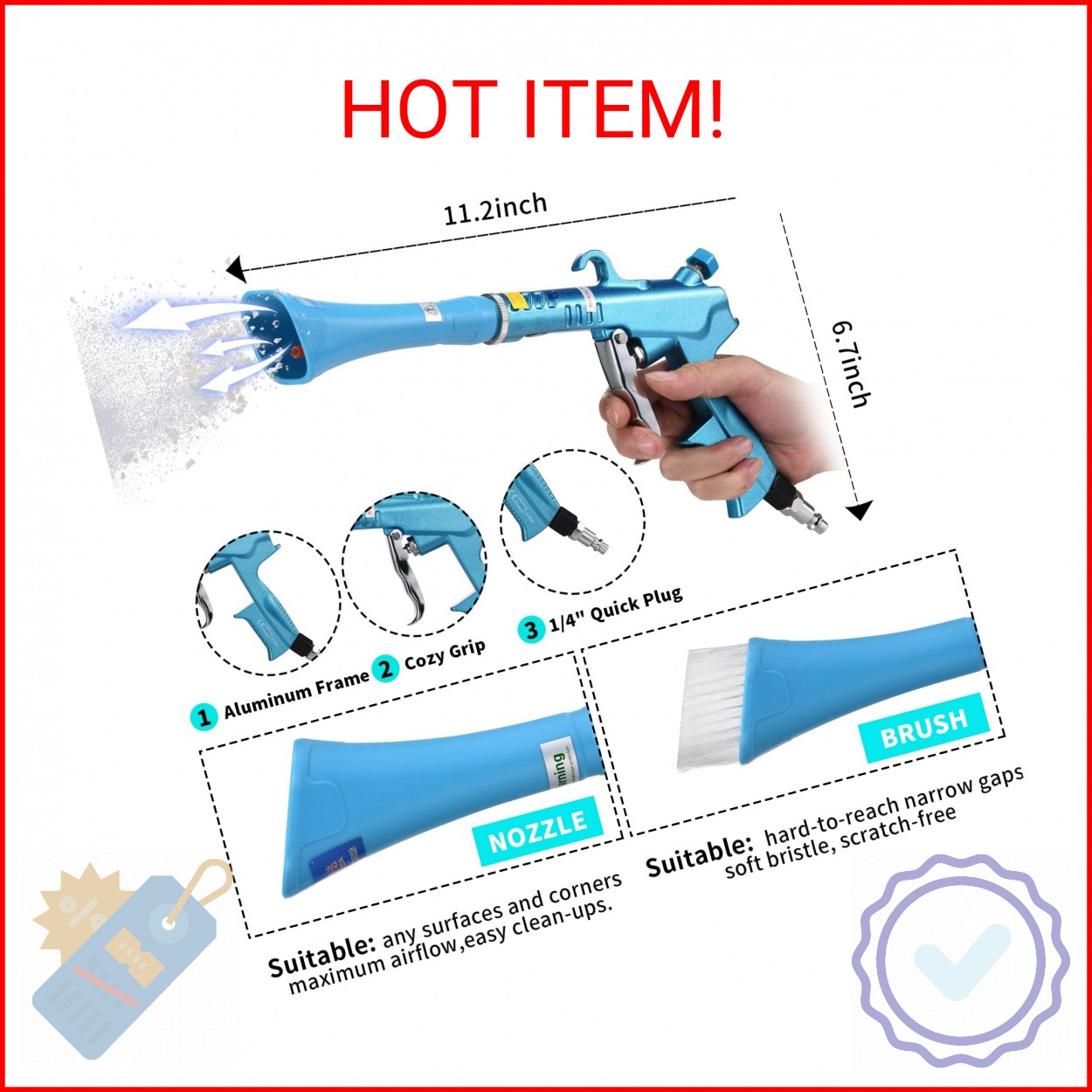 GOCCIDA Tornado Dry Car Cleaning Gun Detailing Interior Dryer Air Blow Gun for C
