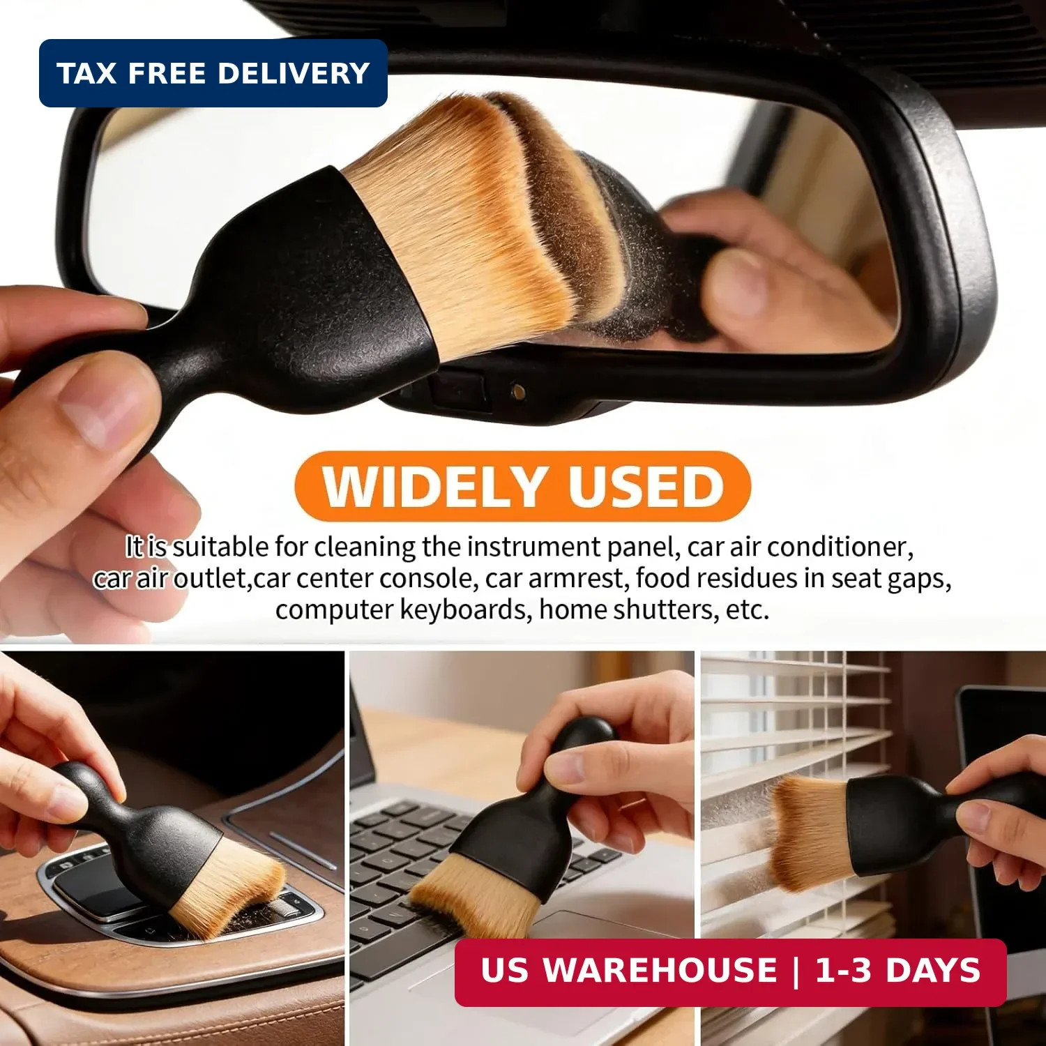 8PCS Car Detailing Brush Set, Ultra Soft Boars Hair Car Interior Detailing Brush