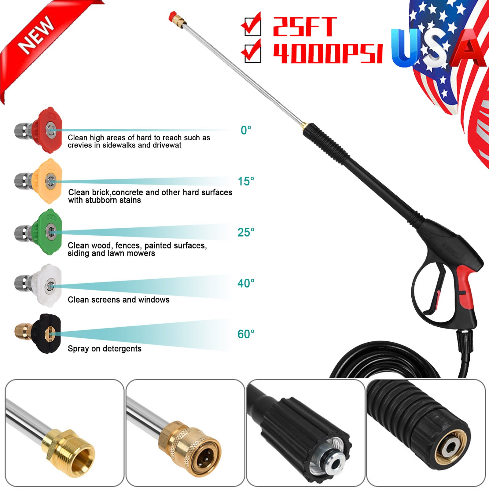 High Pressure 4000PSI Car Power Washer Gun Spray Wand Lance Nozzle Hose Tool Kit