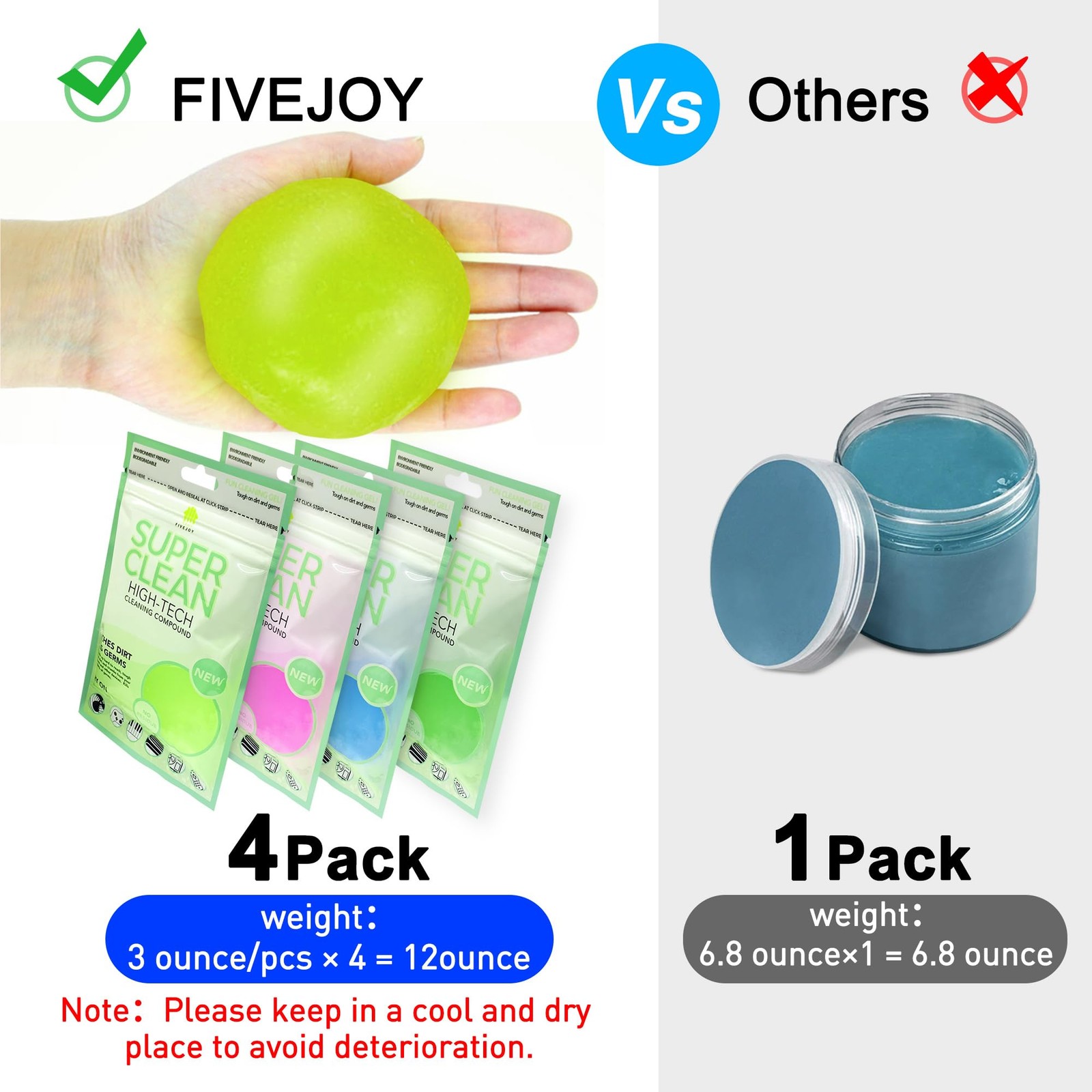 Car Cleaning Gels 4-Pack, 4 Count (Pack of 1), Blue,Yellow,Green,Pink
