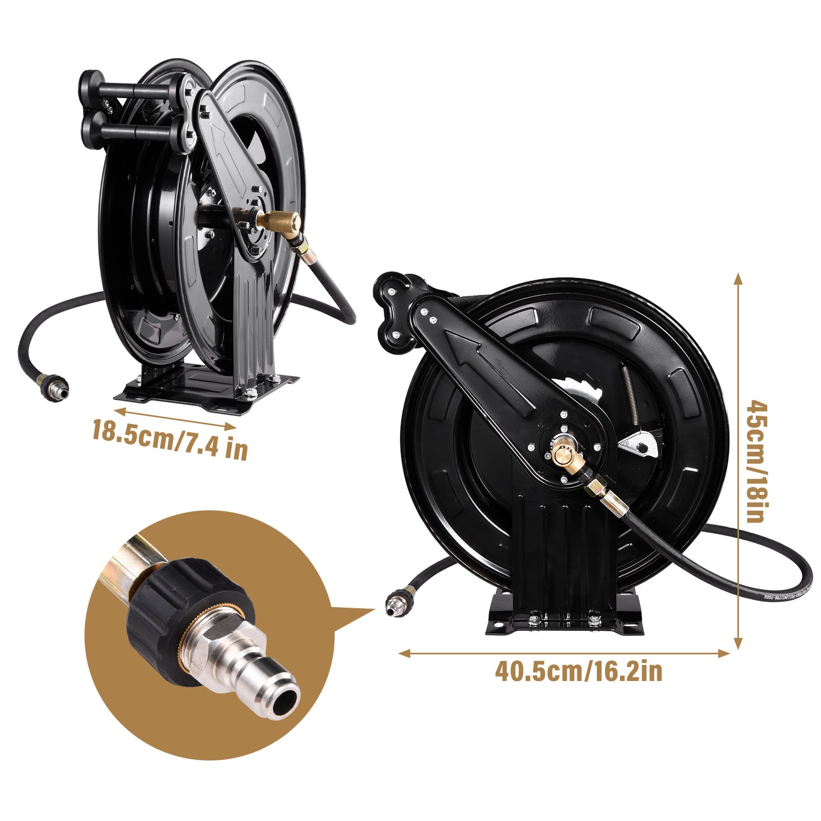 50FT x 3/8″ Auto-Retractable Pressure Washer Hose Reel, Heavy Duty Double Arm