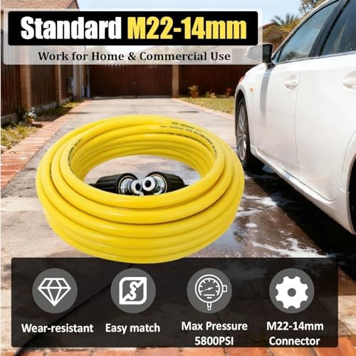 Pressure Washer Hose 50FT for Power Washer, 4200 PSI Kink Resistant 50ft Yellow