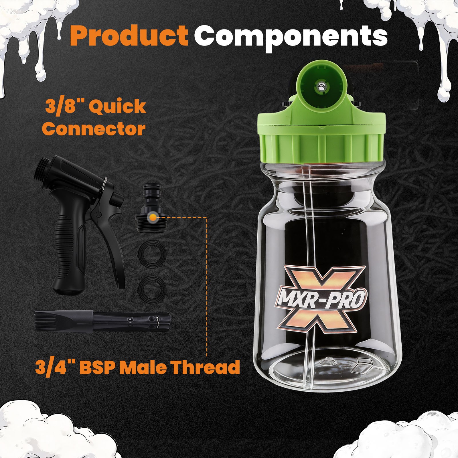 1L Pressure Washer Car Wash Foam Cannon Gun w/ Quick Connector Plastic