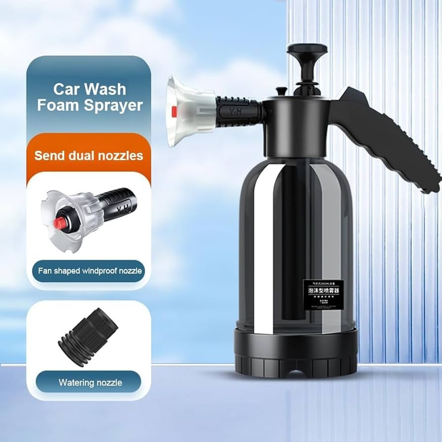 2L Hand Pump Foam Sprayer Snow Foam Cannon Car Wash Bottle w/ 3 Nozzles