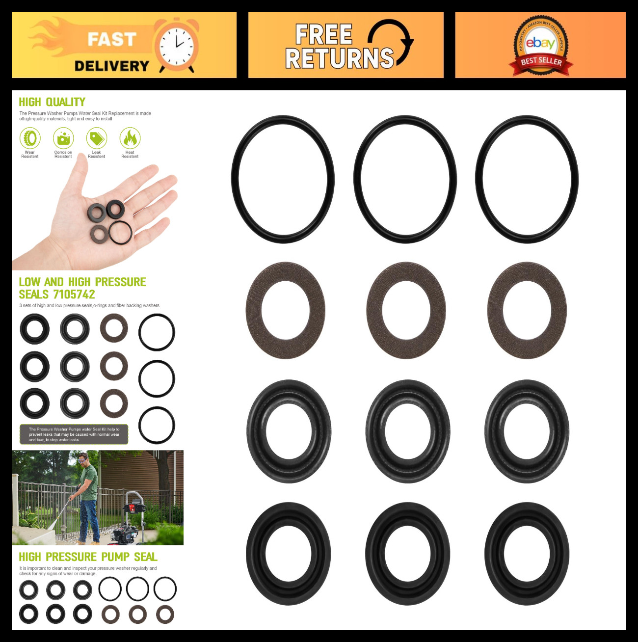 Pressure Washer Pump Seal Kit – Low/High Pressure O-Rings & Washers 12MM Replace