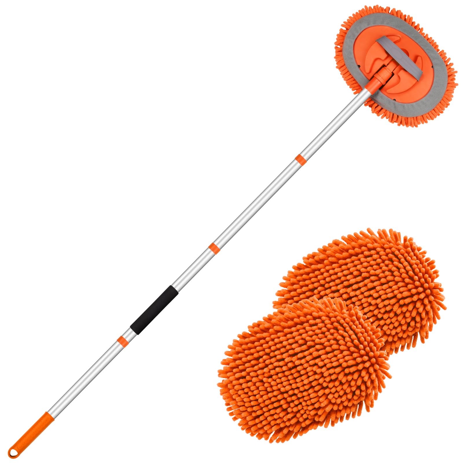 Ordenado 62″ Car Wash Brush Kit Mitt Mop Sponge with Long Handle D-orange
