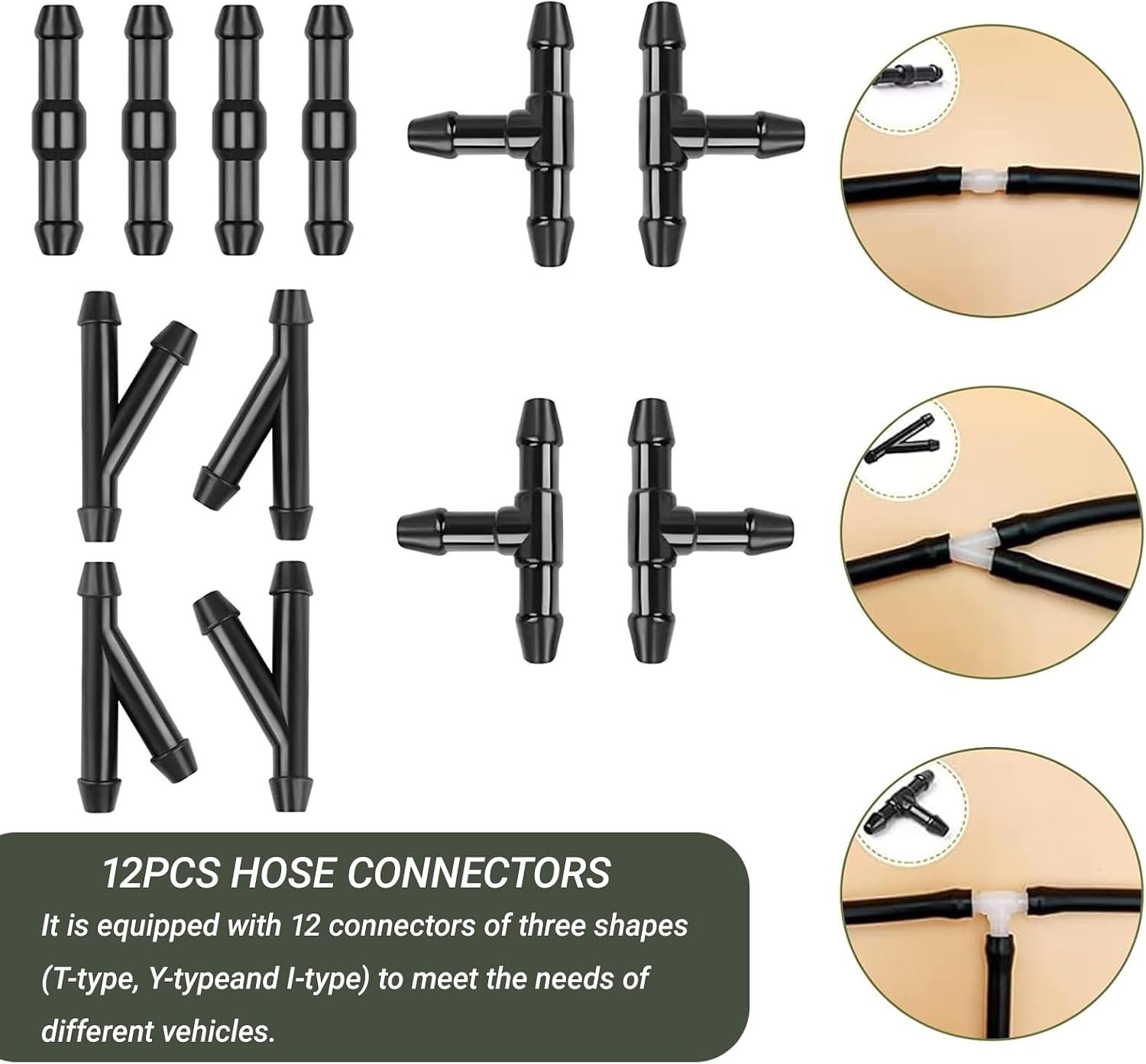 Windshield Washer Hose Kit, 5m Washer Fluid Hose+12 Pcs Hose Connectors+2 Fan