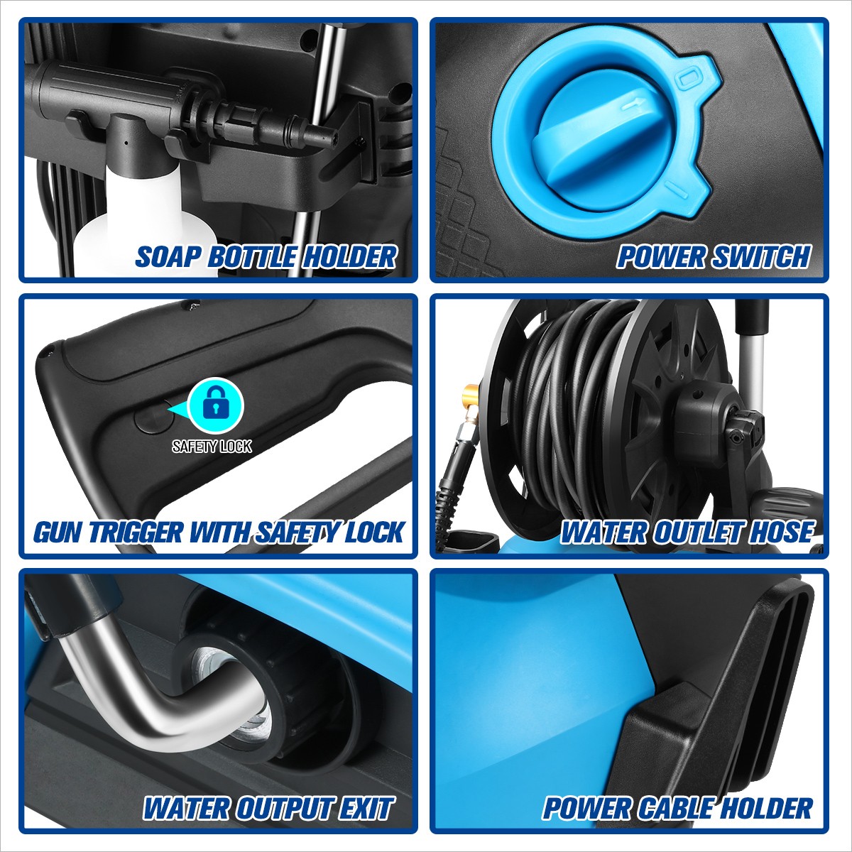 2176 PSI 2.4 GPM High-Pressure Electric Power Cleaner Car Washer Machine Blue