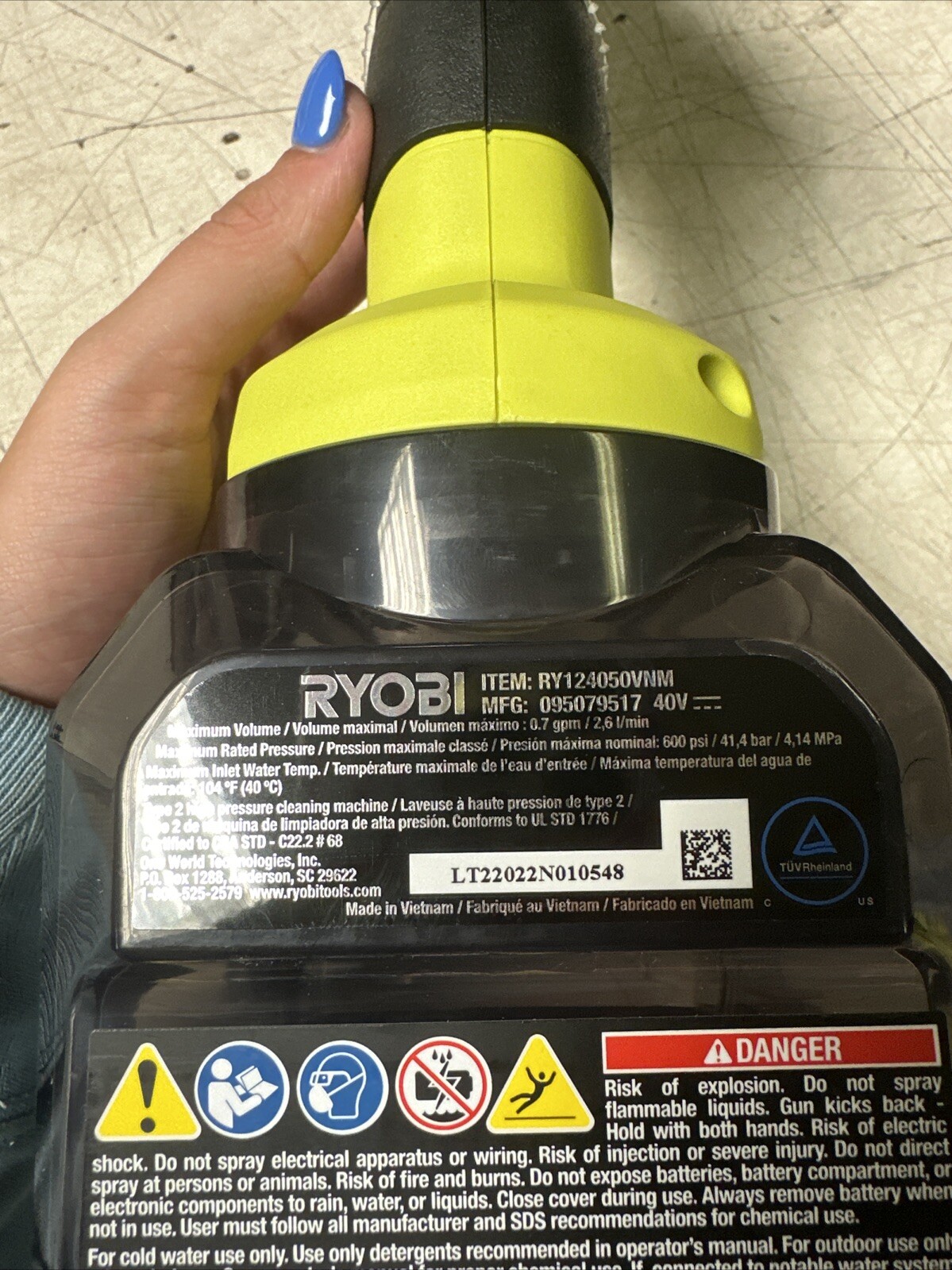Ryobi Ry124050VNM 40V HP Brushless EZclean Power Cleaner