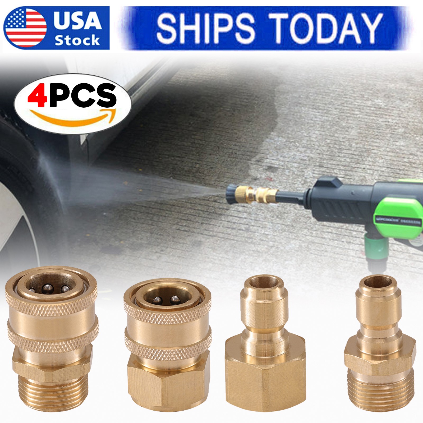4x Pressure Washer Adapters Set Quick Disconnect Kit M22 Swivel to 3/8” Connect