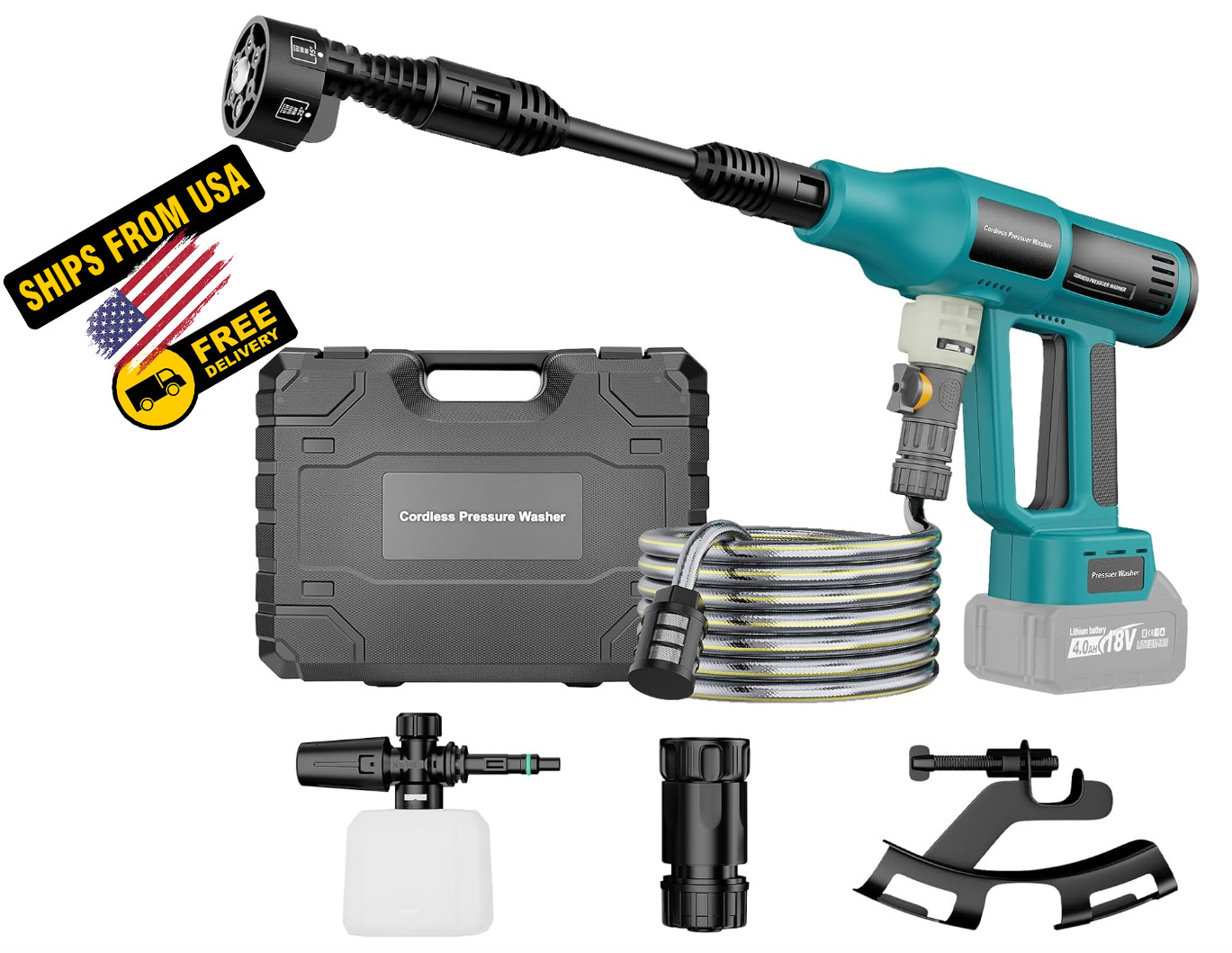 Cordless Power Washer – 18V Battery, Powered Portable Handheld Pressure Washer