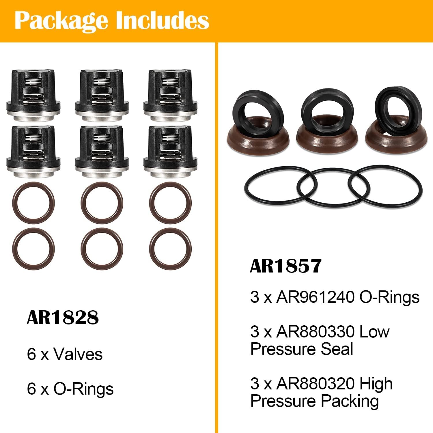 for Annovi Reverberi AR1828 Check Valve Kit & AR1857 Pressure Washer Packing Kit