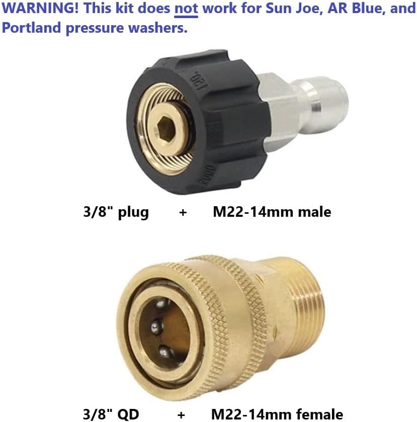Pressure Washer Quick Connect Adapter Set for Sun Joe SPX Series, M22-15mm to…