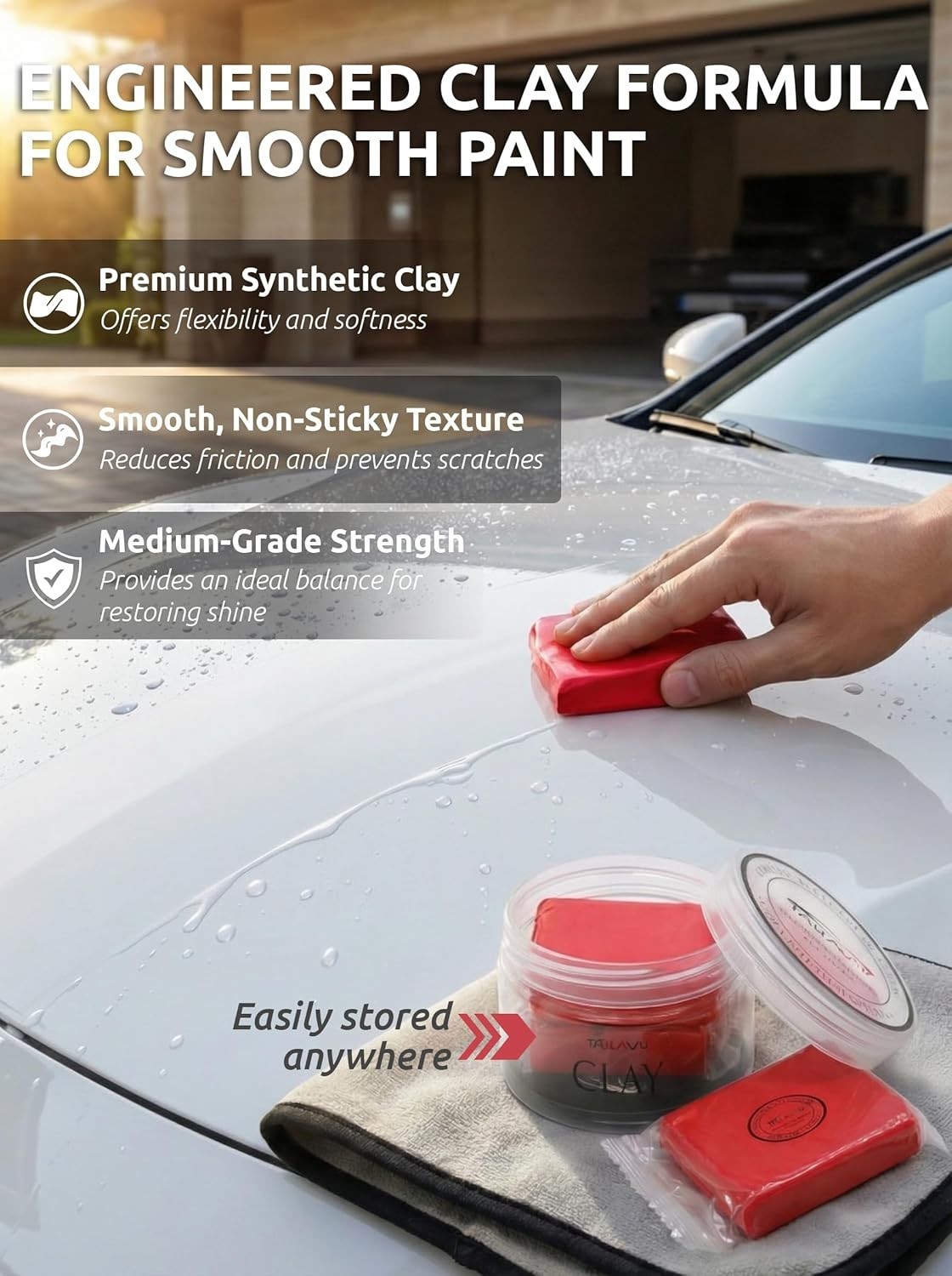 Car Clay Bars Auto Detailing 2 Pack 100g by TAKAVU, Premium Medium 2pcs, Red