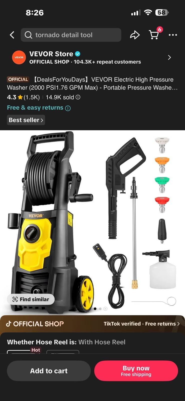 VEVOR Electric High PressureWasher (2000 PS|1.76 GPM Max ortable pressure Washer