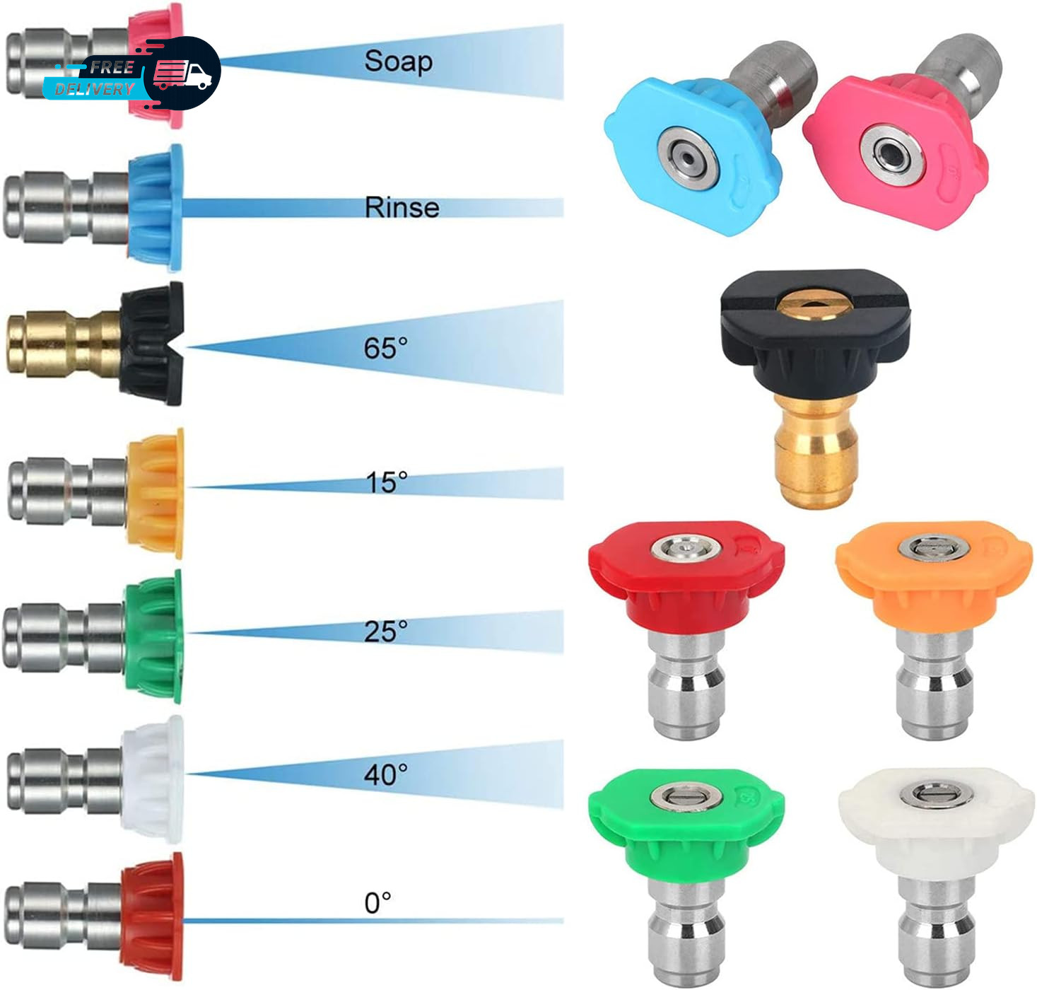 7 Pack Pressure Washer Spray Nozzle Tips Multiple Degrees 14Inch Quick