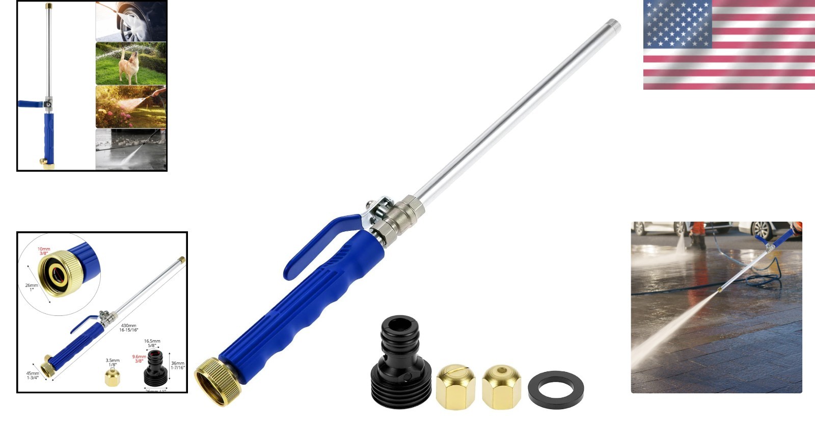 Durable Brass & Stainless Steel Pressure Washer Wand with Adjustable Nozzle Tips