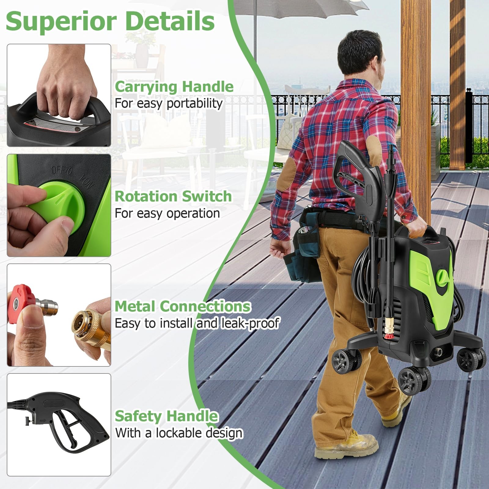Costway Electric Pressure Washer 4 Universal Wheels 2400 Psi High Pressure