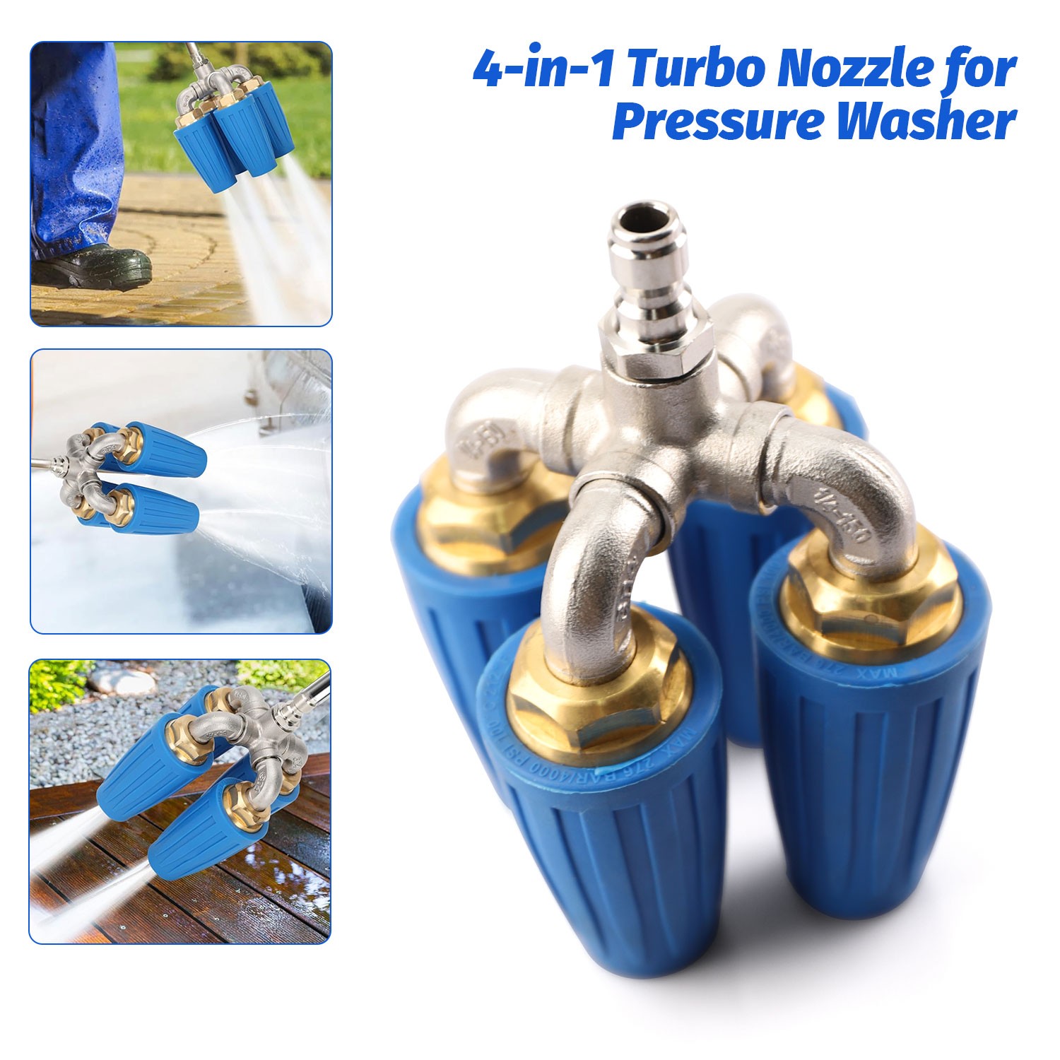 360° Pressure Washer Rotating 4 Turbo Nozzle 1/4″ Quick Connector 2.5 Orifice