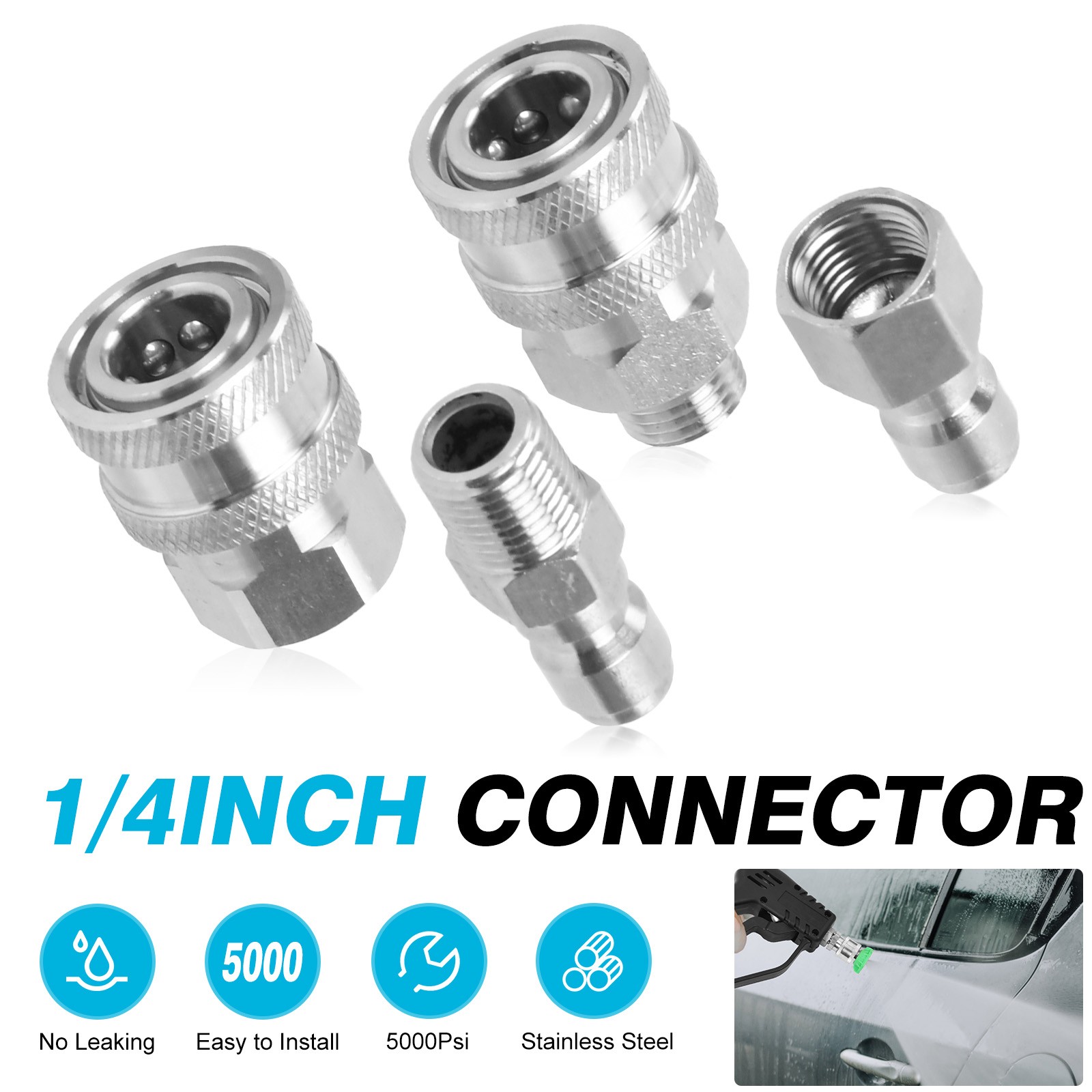 4 Pcs NPT 1/4 Inch Pressure Washer Adapter Stainless Steel Quick Connect Fitting