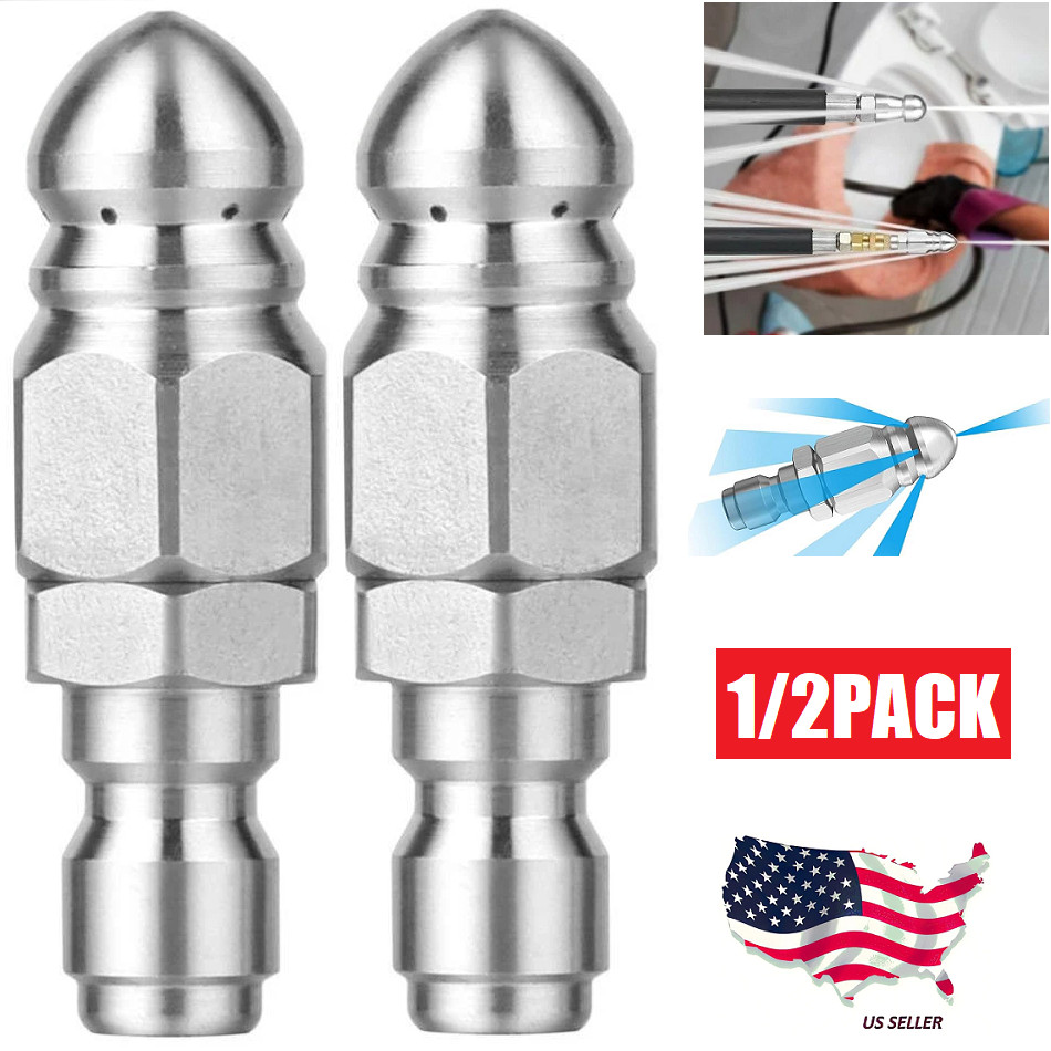 2Pcs Male Pressure Washer Drain Sewer Cleaning Pipe Jetter Rotating Nozzle 1/4”