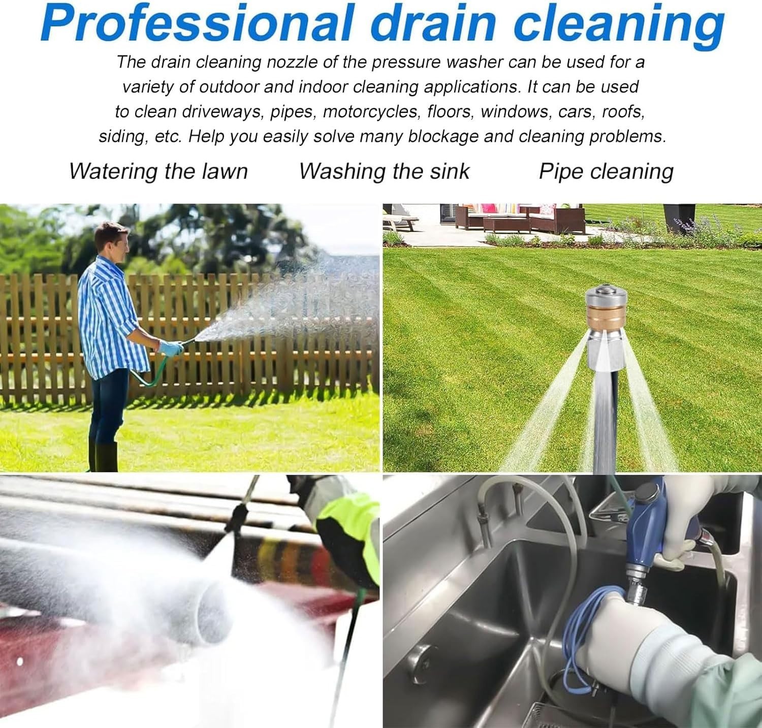 High-Pressure 10-Pc Sewer Cleaning Nozzle Set with Quick Connectors & Needles