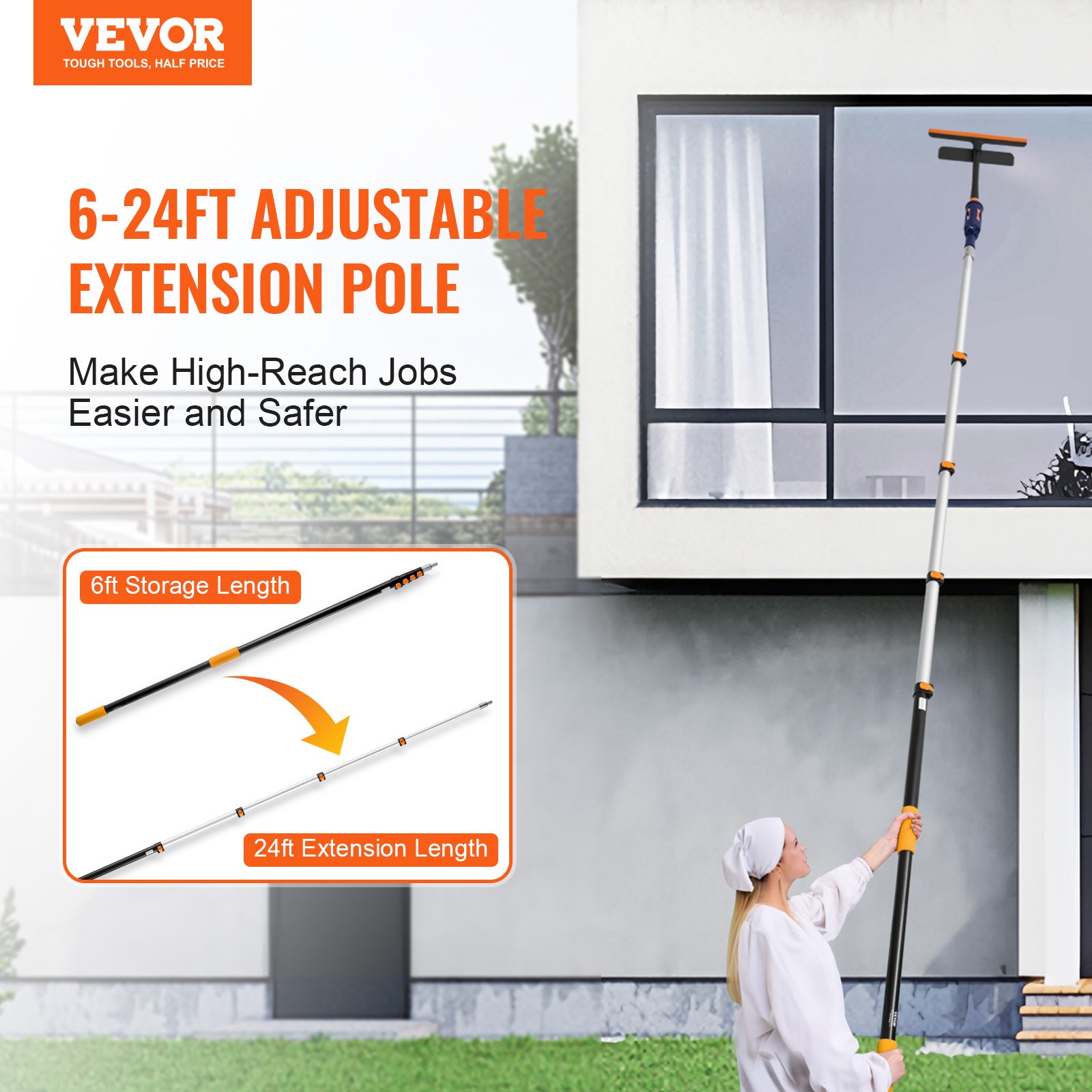 VEVOR Telescoping Extension Pole 6 to 24 FT Multi-Purpose for Painting Dusting
