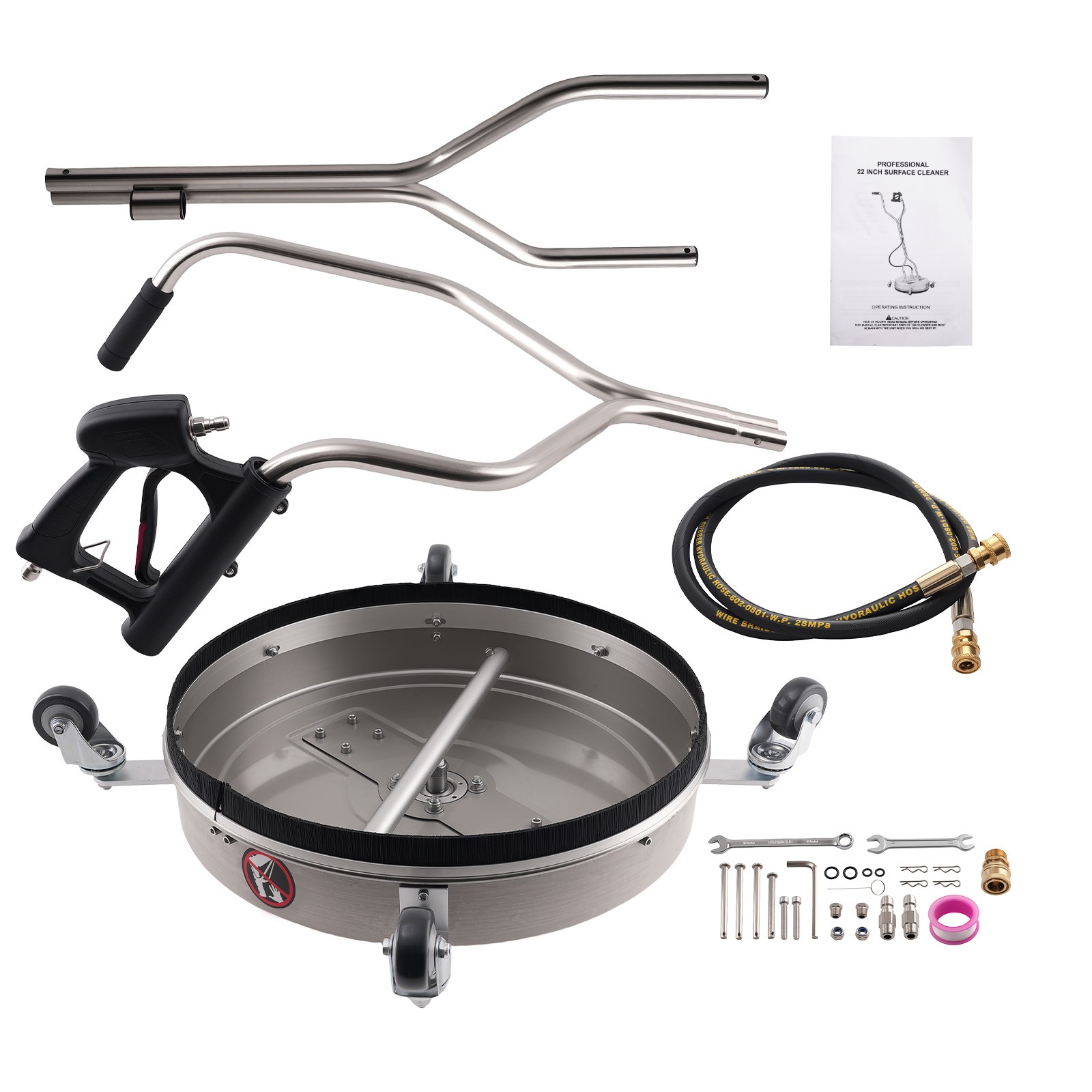 22″ Stainless Steel Surface Cleaner Pressure Washer 3/8″ QC 4200PSI Patio Tool